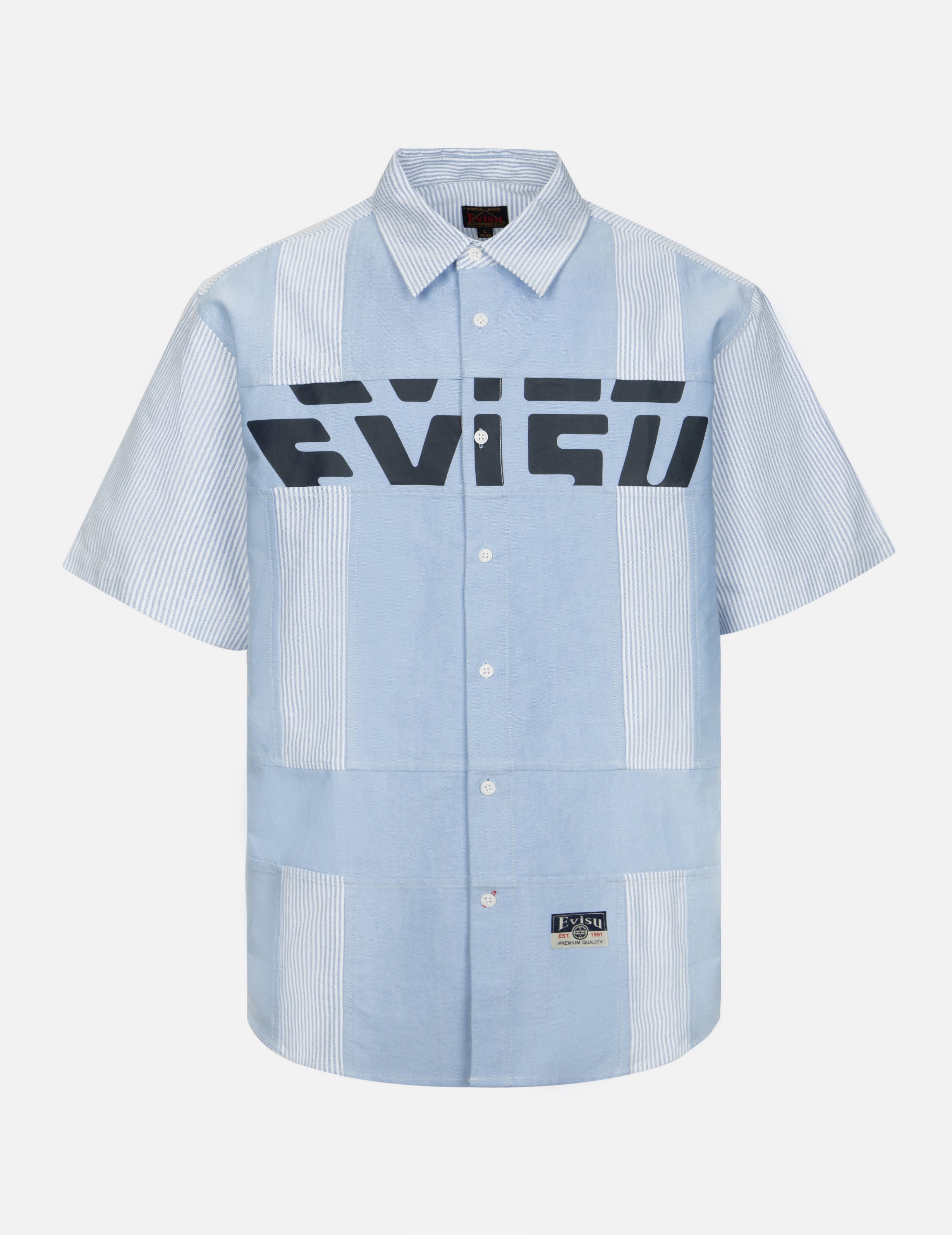 Deconstructed Logo Print & Kamon Embroidery Short Sleeve Relaxed Fit Casual Shirt for Men | Streetwear Fashion & Everyday Wear