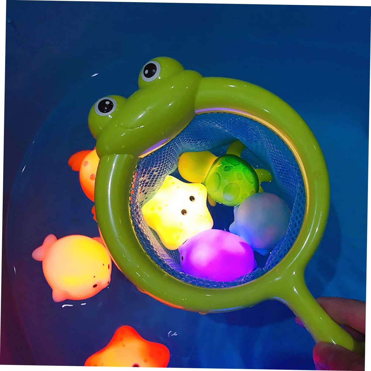 iFundom 3 Sets Glow in The Dark Fishing Net Bath Toys - Fun Aquatic Animal Figures for Kids Bathtime Play, Pool Party & Sensory Learning Activities