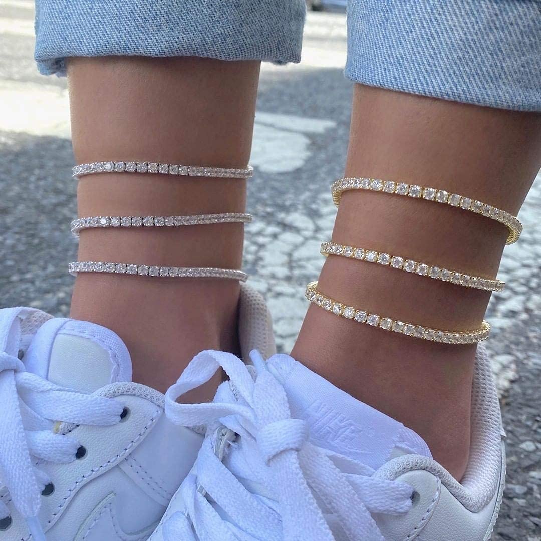TOPGRILLZ 8mm Cuban Link Anklet for Women - Gold/Silver Tennis Chain Ankle Bracelet, Dainty Foot Jewelry Gift for Her - Perfect for Parties, Beach & Everyday Wear
