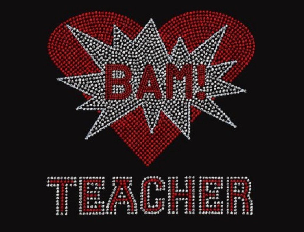BAM Teacher Rhinestone Iron-On Transfer - DIY Custom T-Shirts, Jackets & Gifts for Educators | Perfect for Teacher Appreciation, Classroom Gifts & School Events