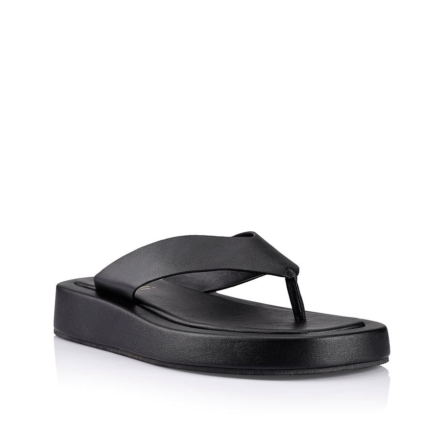 Bouncer II Platform Thongs for Women - Black Smooth Leather Sandals | Comfortable Flip Flops for Beach, Pool, and Summer Outfits