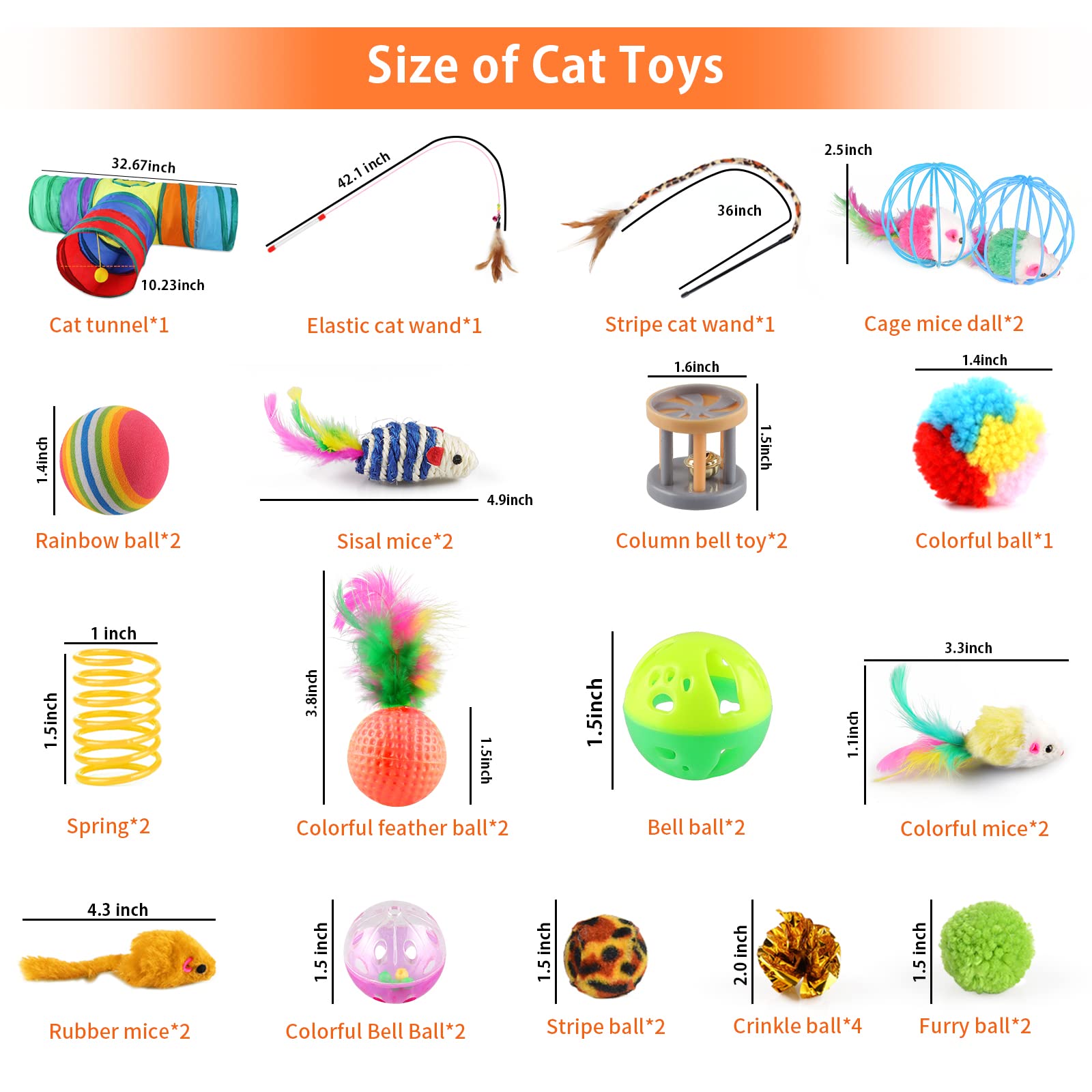 **32-Piece Cat Toys Set - Interactive Kitten Toys with Feather Teaser, Sisal Mice, Bell Balls & Crinkle Balls - Fun Indoor Play for Cats & Kittens - Perfect for Exercise & Bonding**