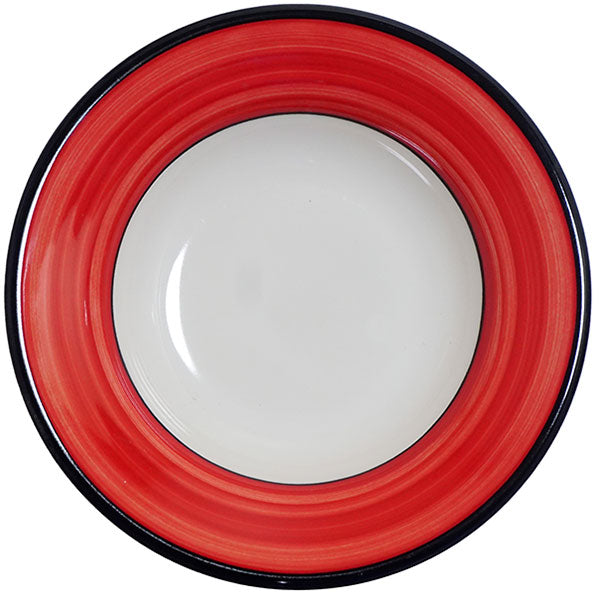 Spree Red Rimmed Soup Bowl Set of 4 - Elegant Ceramic Bowls for Soup, Salad, Pasta & Dessert - Perfect for Dining, Entertaining & Kitchen Decor