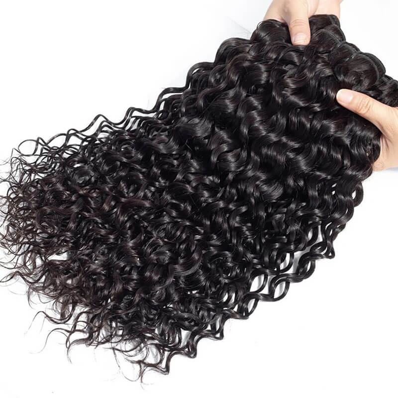 Eullair Water Wave Bundles with Closure 3/4 PCS - 4x4 5x5 6x6 HD Lace Closure - Perfect for Natural-Looking Hairstyles, Weaves & Extensions for Women