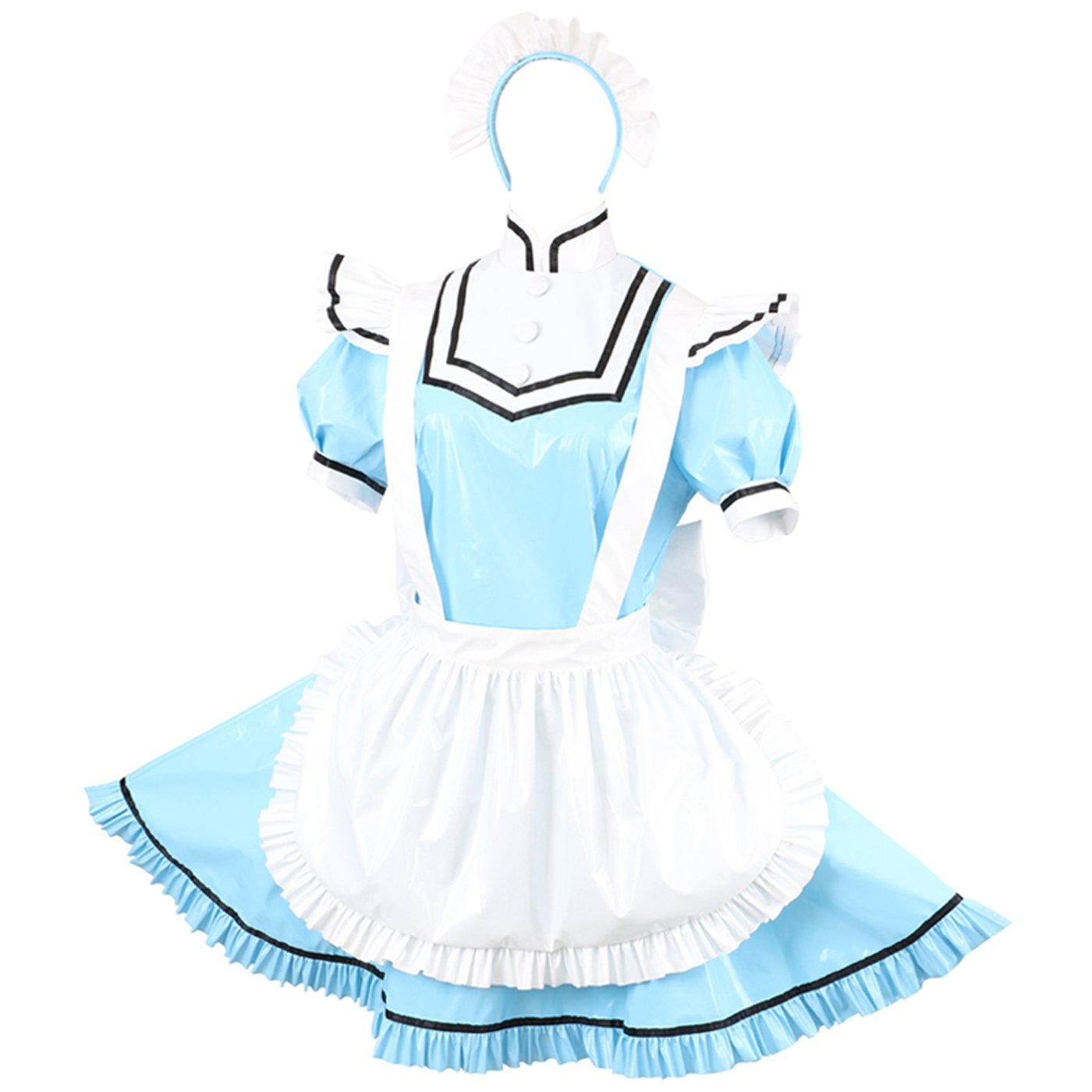 Custom Gothic Lockable PVC Maid Light Blue Dress - Elegant Cosplay Costume for Halloween, Anime Conventions & Themed Parties
