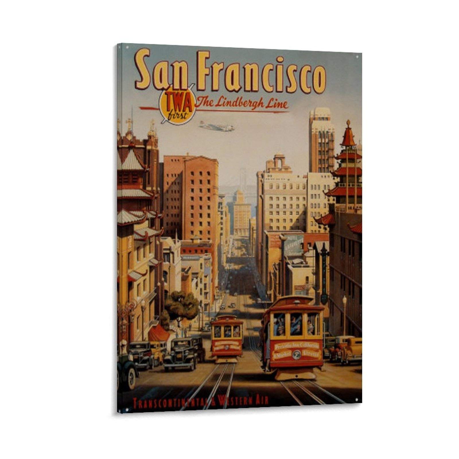 Vintage San Francisco Travel Poster - Historic Landmarks Canvas Wall Art - 24x36 Inch (60x90cm) - Perfect for Living Room, Bedroom & Office Decor - Classic Cityscape Painting for Home & Commercial Spaces