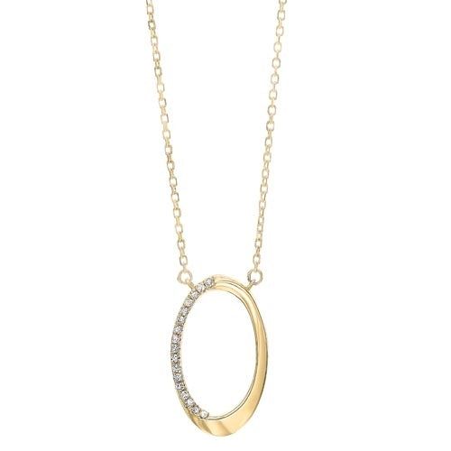 0.05ctw Diamond Half Eternity Oval Pendant Necklace in 14K Yellow Gold - Elegant Gift for Anniversary, Valentine's Day & Special Occasions
