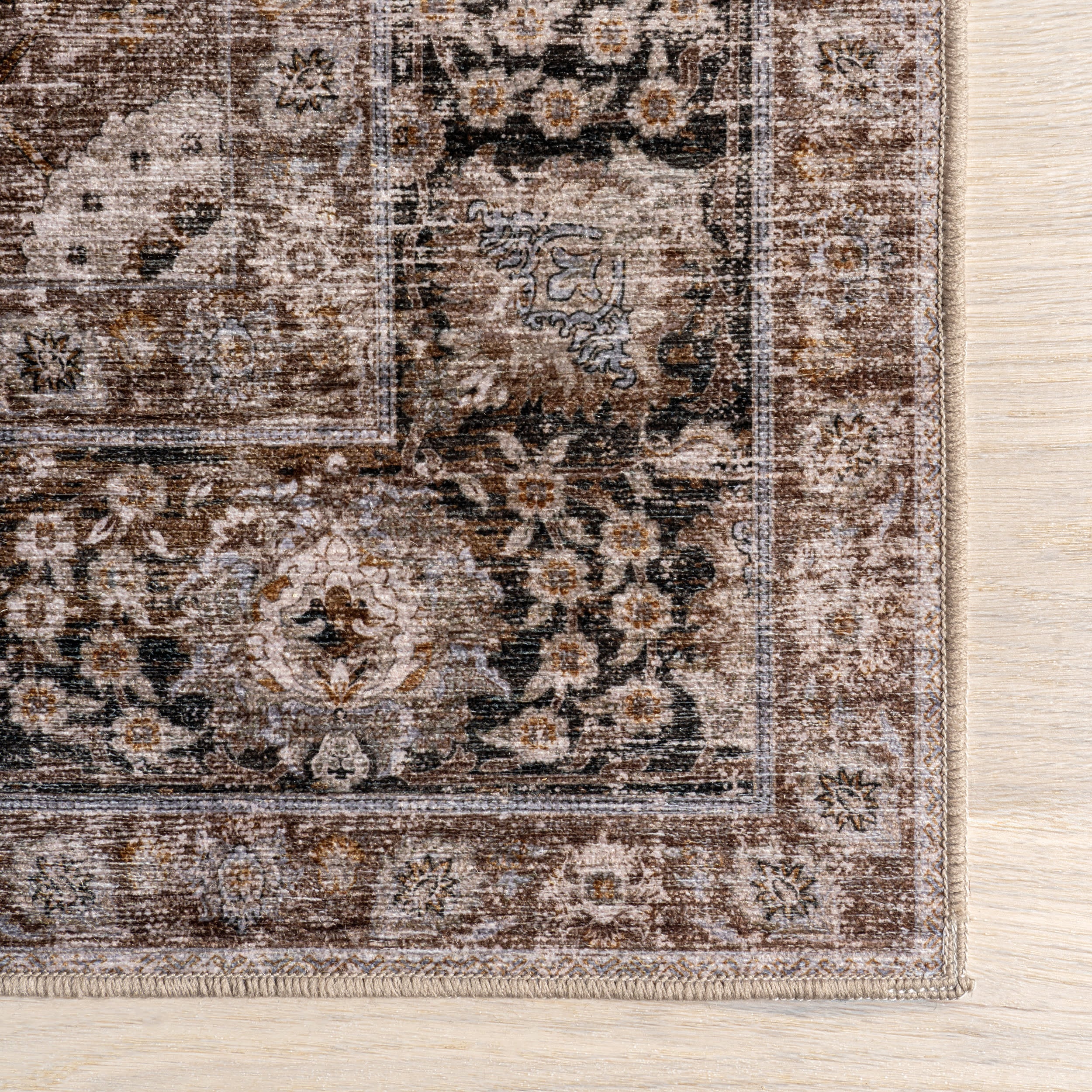 Bayberry Spill Proof Vintage Washable Rug - Non-Slip Kitchen Rug, Boho Living Room Carpet, Bedroom Runner | Brown | Perfect for Home, Office & High Traffic Areas