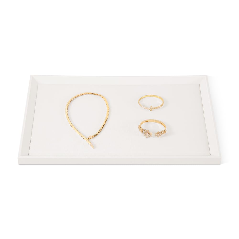 Luxury White Leather Jewelry Tray Organizer - Elegant Jewelry Display for Stores & Dresser Top - Perfect for Necklace, Ring & Earring Storage
