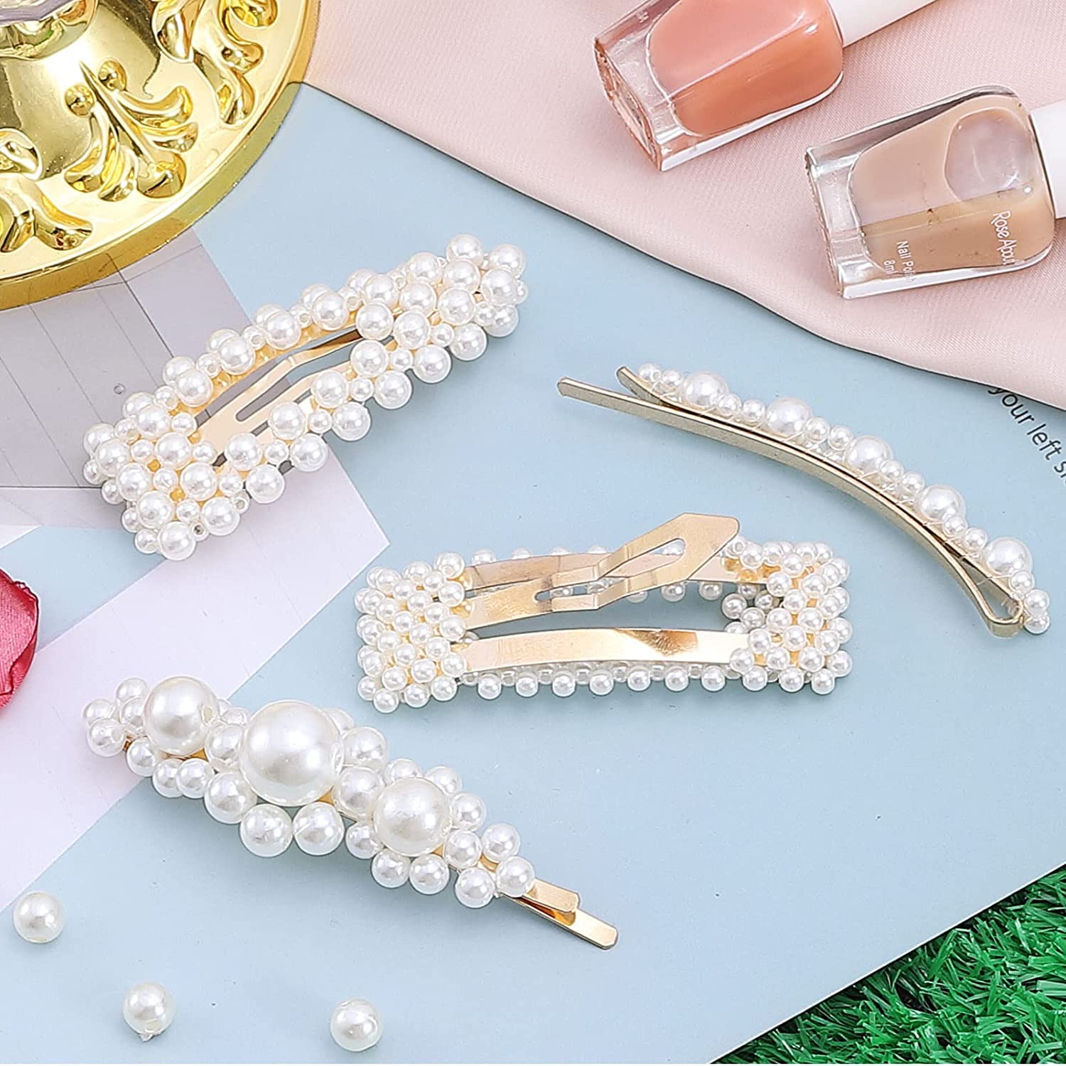 12 Pcs Elegant Handmade Pearl Hair Clips for Women - Large Hair Barrettes & Pins for Wedding, Party & Daily Use - Fashion Hair Accessories for Women & Girls