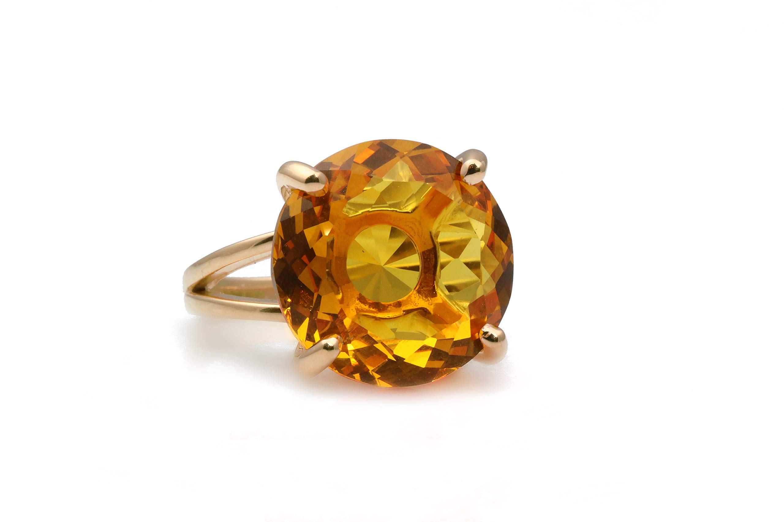 14k Rose Gold Round Citrine Ring (16mm) - Elegant Birthstone Jewelry for Women - Perfect for Birthdays, Anniversaries & Special Occasions - Gift Ready with Signature Box