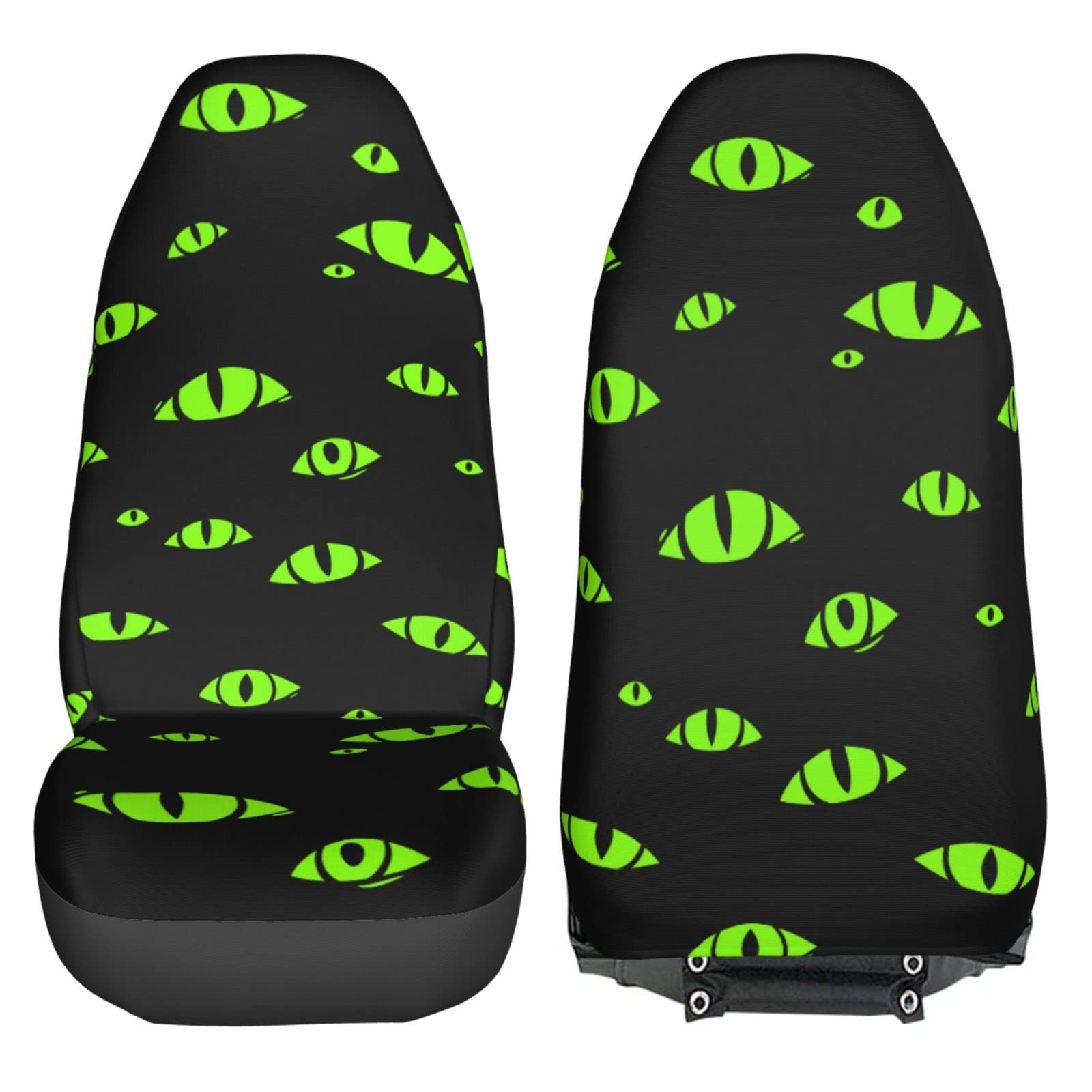 Halloween Green Monster Eyes 2-Piece Car Seat Covers Set - Universal Fit for Most Cars, SUVs, Vans & Trucks | Front Seat Protectors & Auto Interior Accessories for Spooky Decor & Vehicle Protection