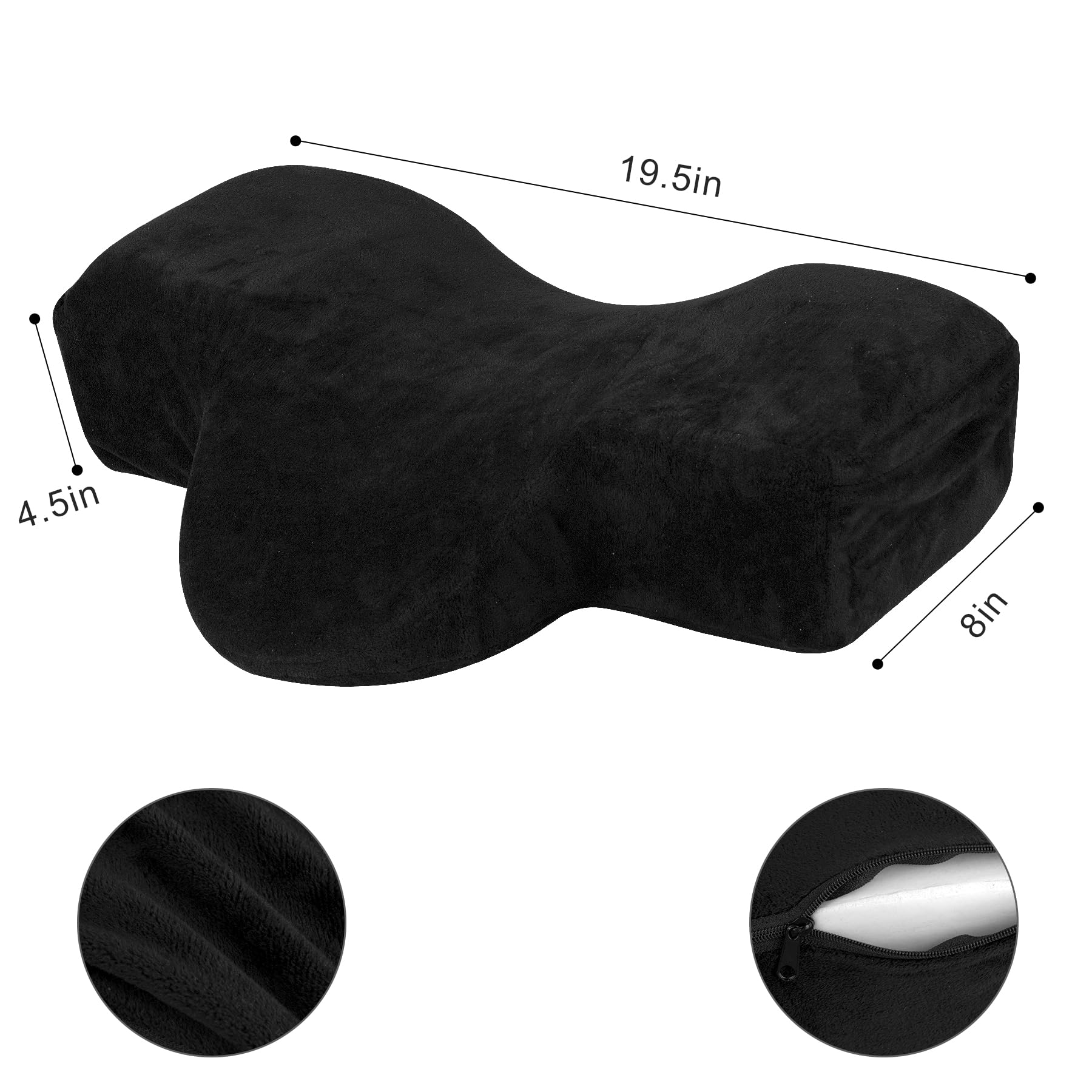 IMENE Memory Foam Lash Extension Pillow with Neck & Back Support - Ergonomic Lash Bed Pillow with Velvet Case & Organizer Pockets (Black) | Perfect for Salon Professionals & Home Lash Artists
