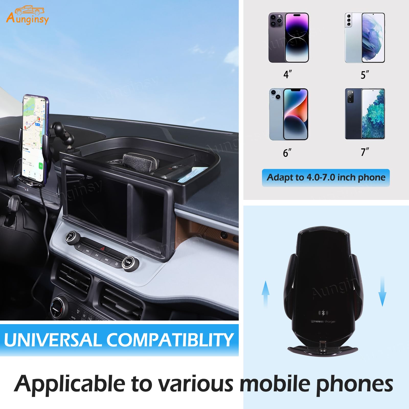 2022-2024 Ford Maverick Car Dashboard Storage Organizer Tray | Auto Center Console Organizer with Phone Holder | Perfect for Road Trips & Daily Commute