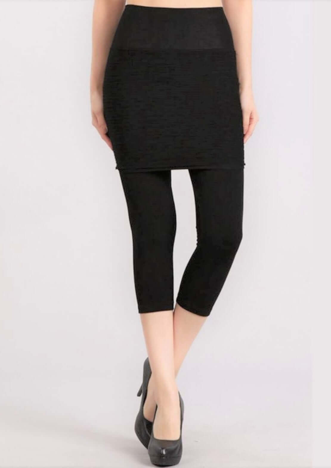 Layered Black Skirted Leggings for Women - High Waist Yoga Pants with Flowy Skirt - Perfect for Workout, Yoga, Running & Casual Wear
