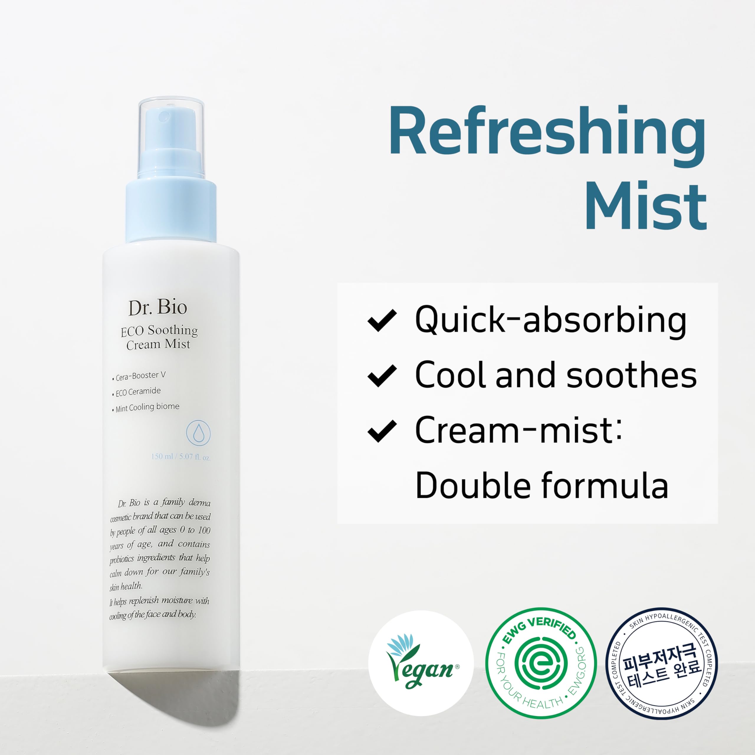 ECO Soothing Cream Mist (5.07oz/150ml) - Hydrating Facial & Body Spray for Sensitive Skin with Probiotics | Korean Skincare Moisturizer for Dry Skin | Travel-Friendly Size | Perfect for On-the-Go Hydration & Post-Workout Refreshment
