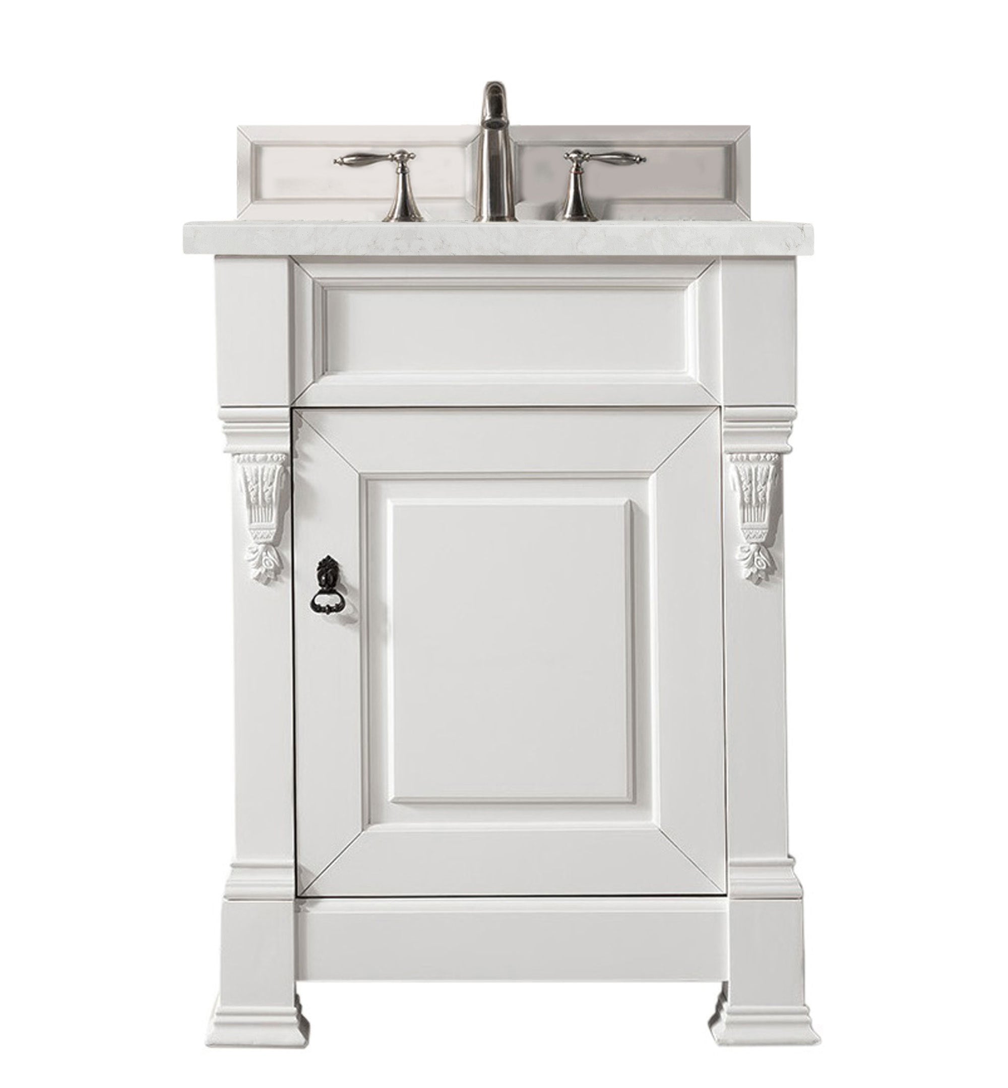 Brookfield 26 Inch Single Bathroom Vanity Set - Bright White with 3CM Eternal Jasmine Pearl Quartz Countertop | Perfect for Modern Bathrooms & Small Spaces