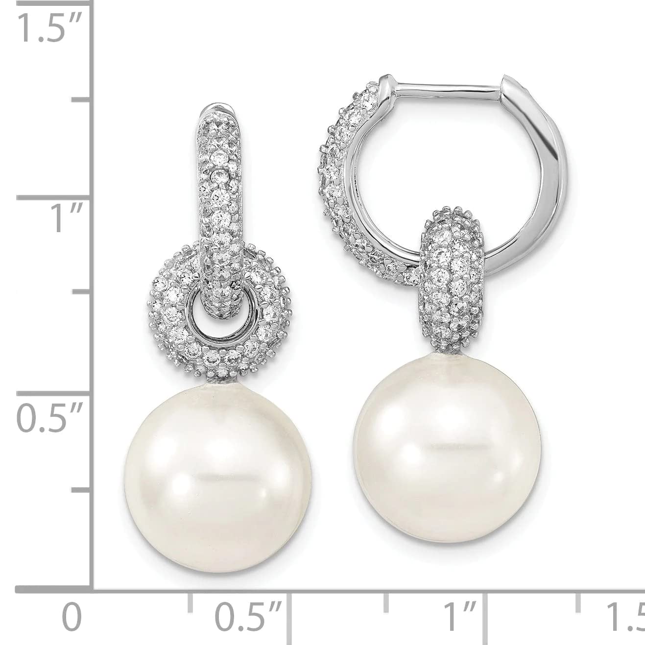 Majestik Sterling Silver 12-13mm White Shell Bead & Cubic Zirconia Hoop Earrings for Women - Elegant Boho Jewelry for Parties, Weddings & Everyday Wear
