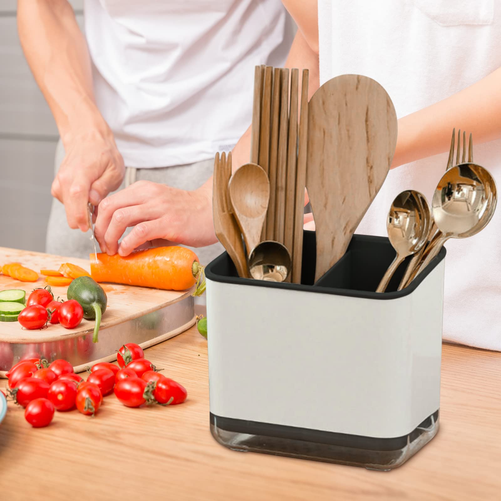 Stainless Steel Utensil Holder & Cutlery Drainer - Sink Caddy for Spoons, Forks, Chopsticks - Kitchen Organizer with Drainage Holes - Perfect for Dish Rack, Countertop Storage & Small Space Organization (Black)