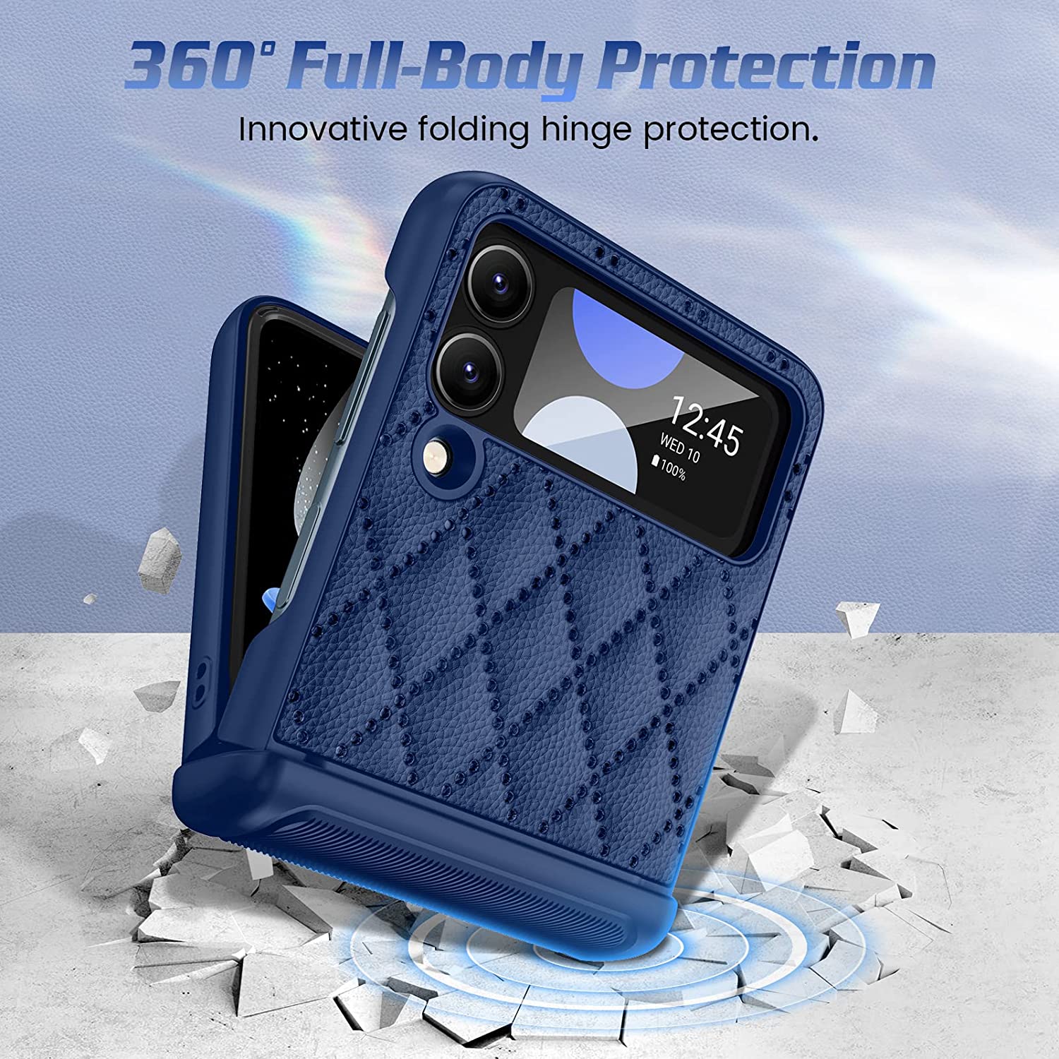Samsung Galaxy Z Flip 4 Case with Hinge Protection & Camera Cover | 5G Compatible Shockproof Phone Cover | Blue Protective Case for Work, Travel & Everyday Use