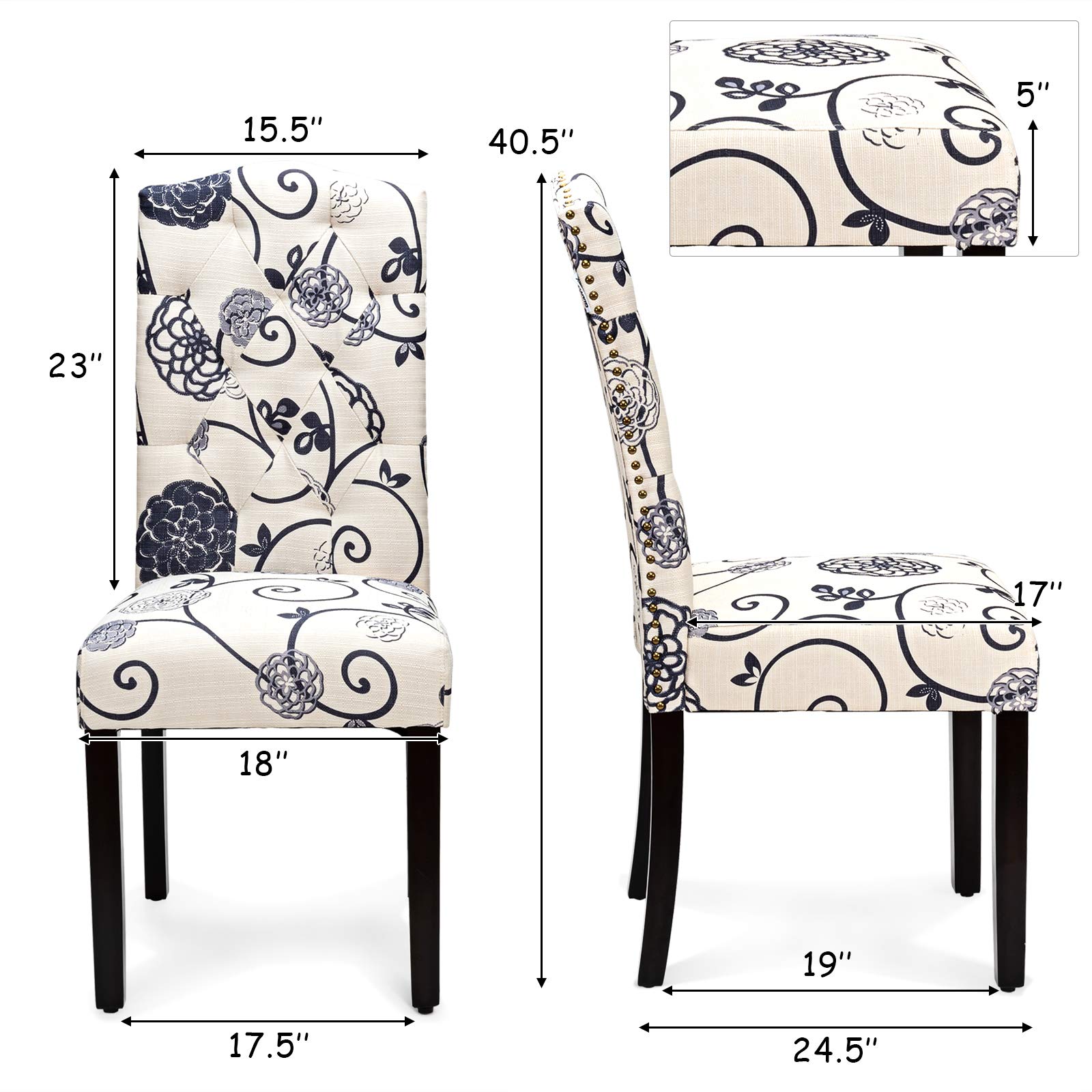Giantex 4-Piece Tufted Fabric Dining Chair Set with Nailhead Trim, Padded Seat & Tall Backrest - Modern Upholstered Armless Parsons Chairs for Kitchen, Dining Room, Breakfast Nook & Home Decor