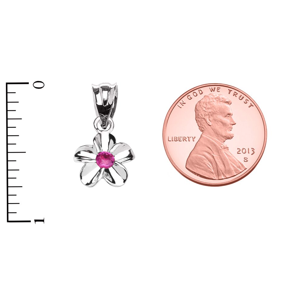 14K White Gold Hawaiian Plumeria Pinkish Red CZ Charm Pendant Necklace for Women - Elegant Layering Jewelry Gift for Birthday, Anniversary & Special Occasions