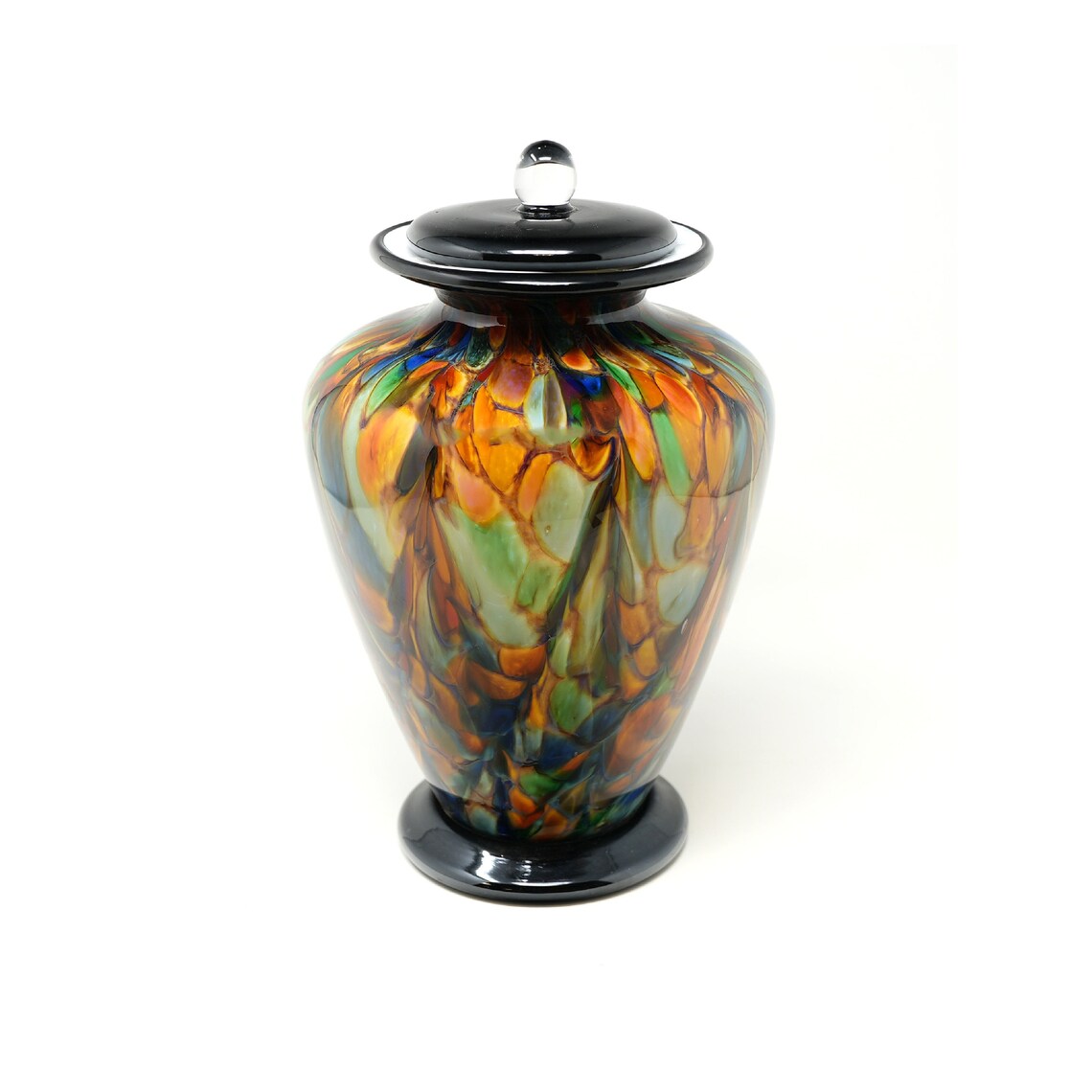 Hand Blown Glass Cremation Urn for Adults - Elegant Amato Autumn Design - Perfect for Memorials, Home Display & Funeral Services