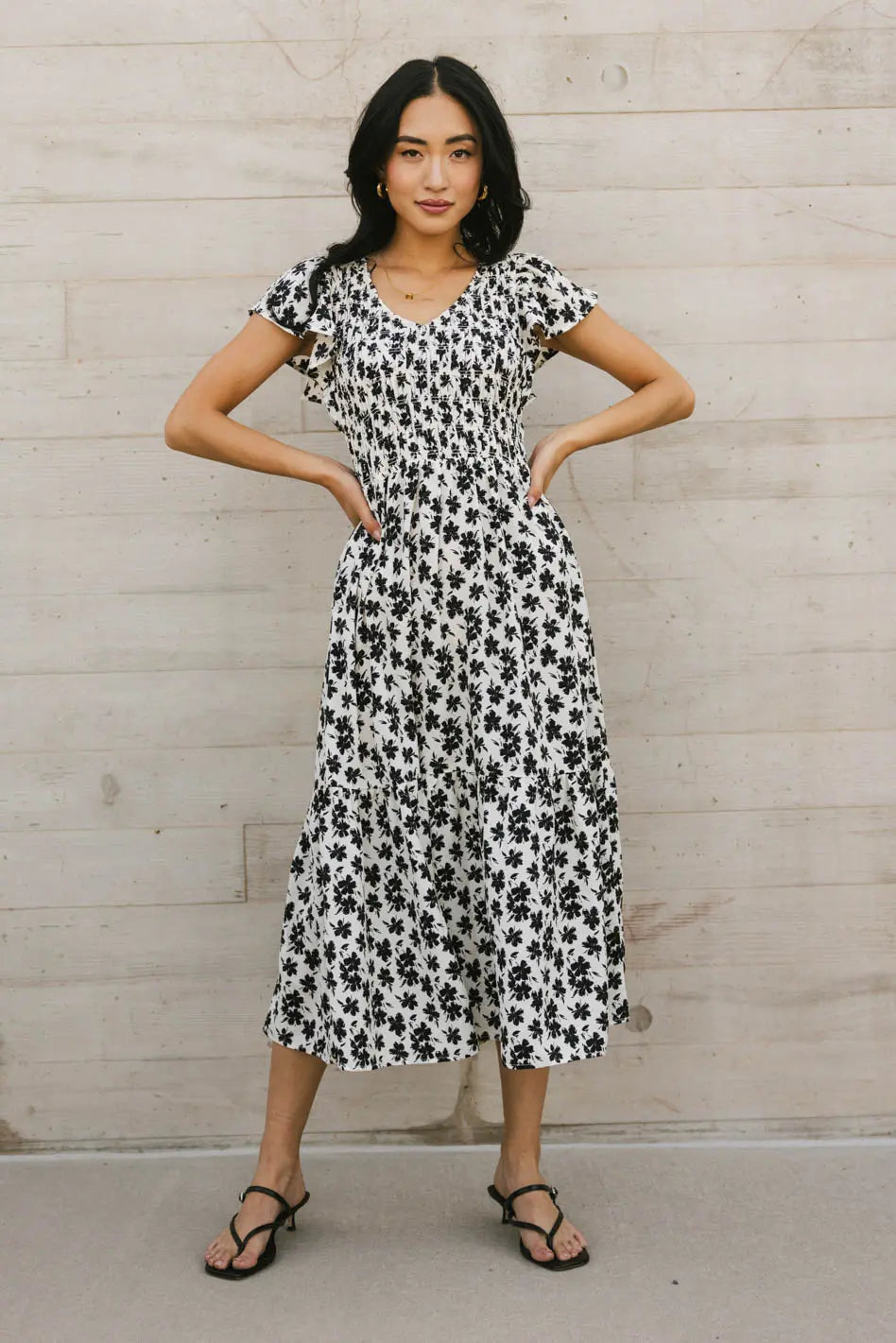 Ingrid Smocked Midi Dress - Floral Summer Dress for Women, Elegant Ruffled Sleeve Party Dress | Perfect for Weddings, Garden Parties & Date Nights