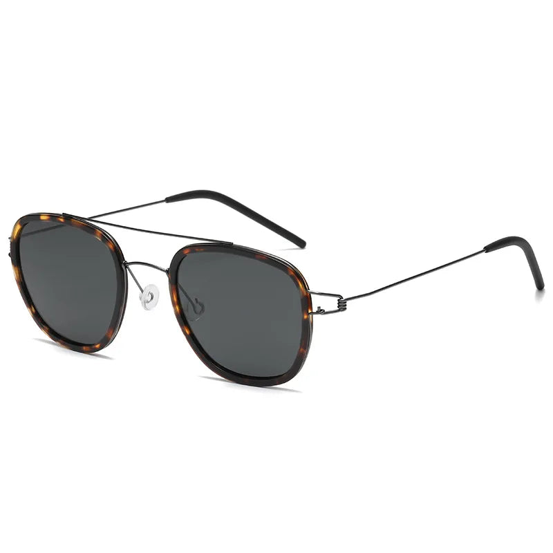 Black Unisex Titanium Square Double Bridge Sunglasses 8205 - Stylish & Durable for Outdoor Activities, Driving, and Fashion