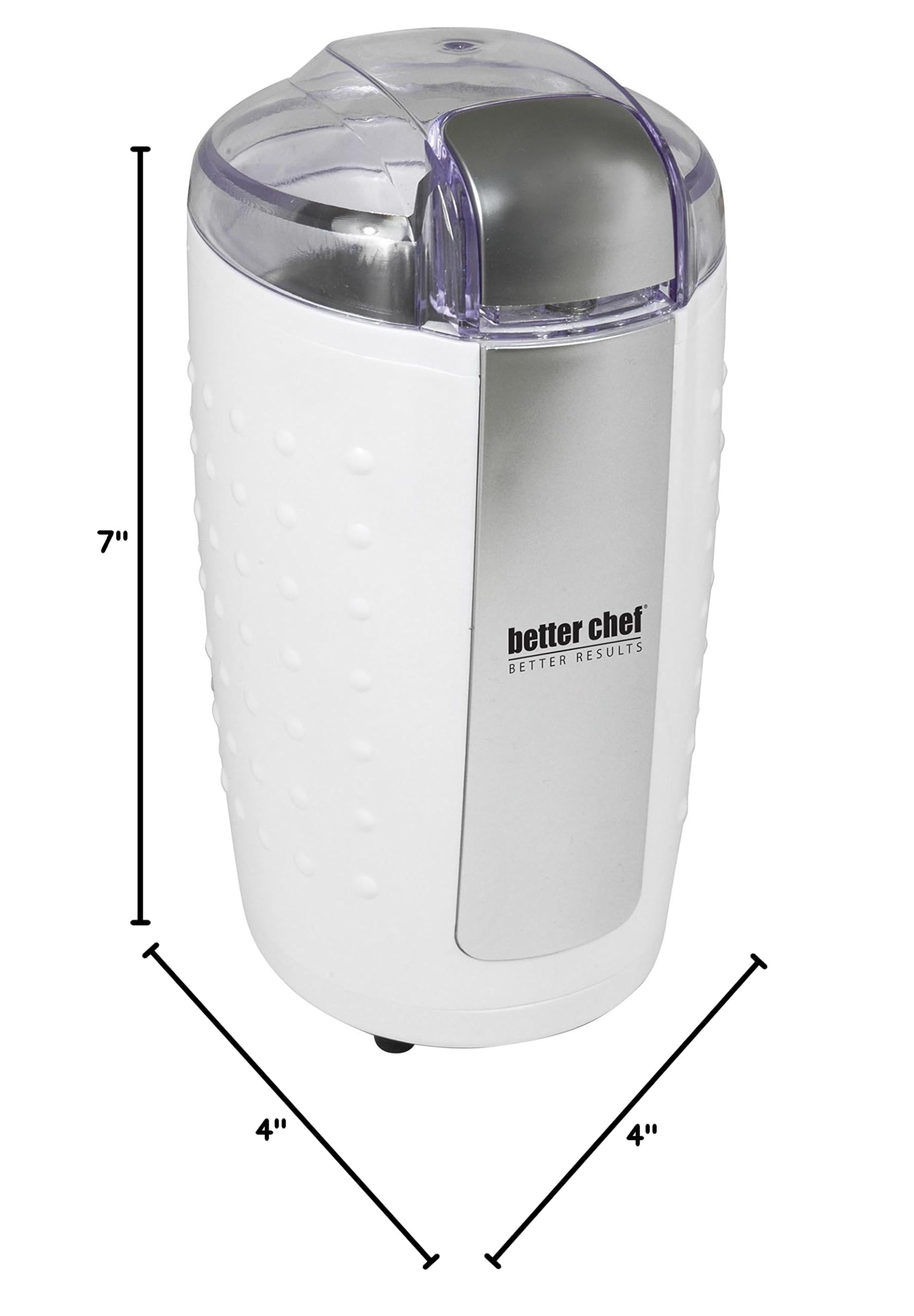 Better Chef 150-Watt Electric Coffee Grinder - Stainless Steel Blades & Chamber for Coffee Beans, Nuts, Spices - Compact & Powerful White Kitchen Appliance for Home, Office & Camping Use