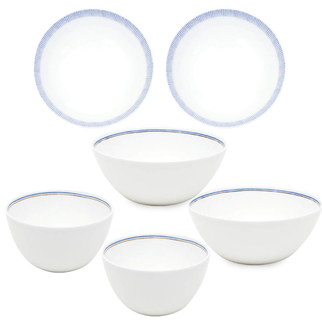 Premium Hankook Korean Fine Bone China Dinnerware Set - 6-Piece Moire Blue Gift Set with Bowls (Service for 2) | Elegant Tableware for Weddings, Anniversaries & Special Occasions