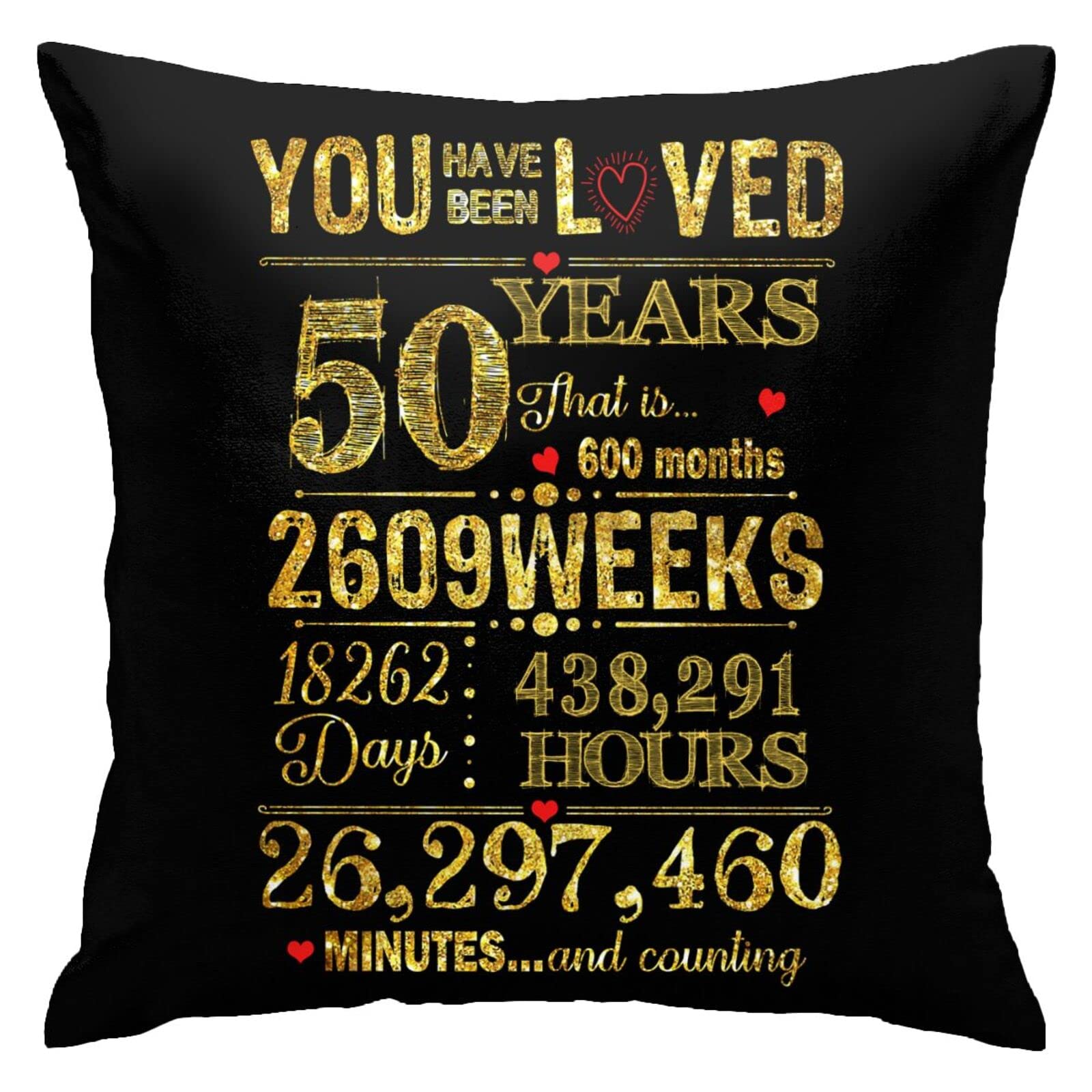Yiecik 50th Birthday Gifts for Women & Men - Thoughtful 50 Year Old Birthday Present Ideas with 18x18 Pillowcase - Perfect for Mom, Dad & Anniversary Decorations - Great for Home Decor & Milestone Celebrations