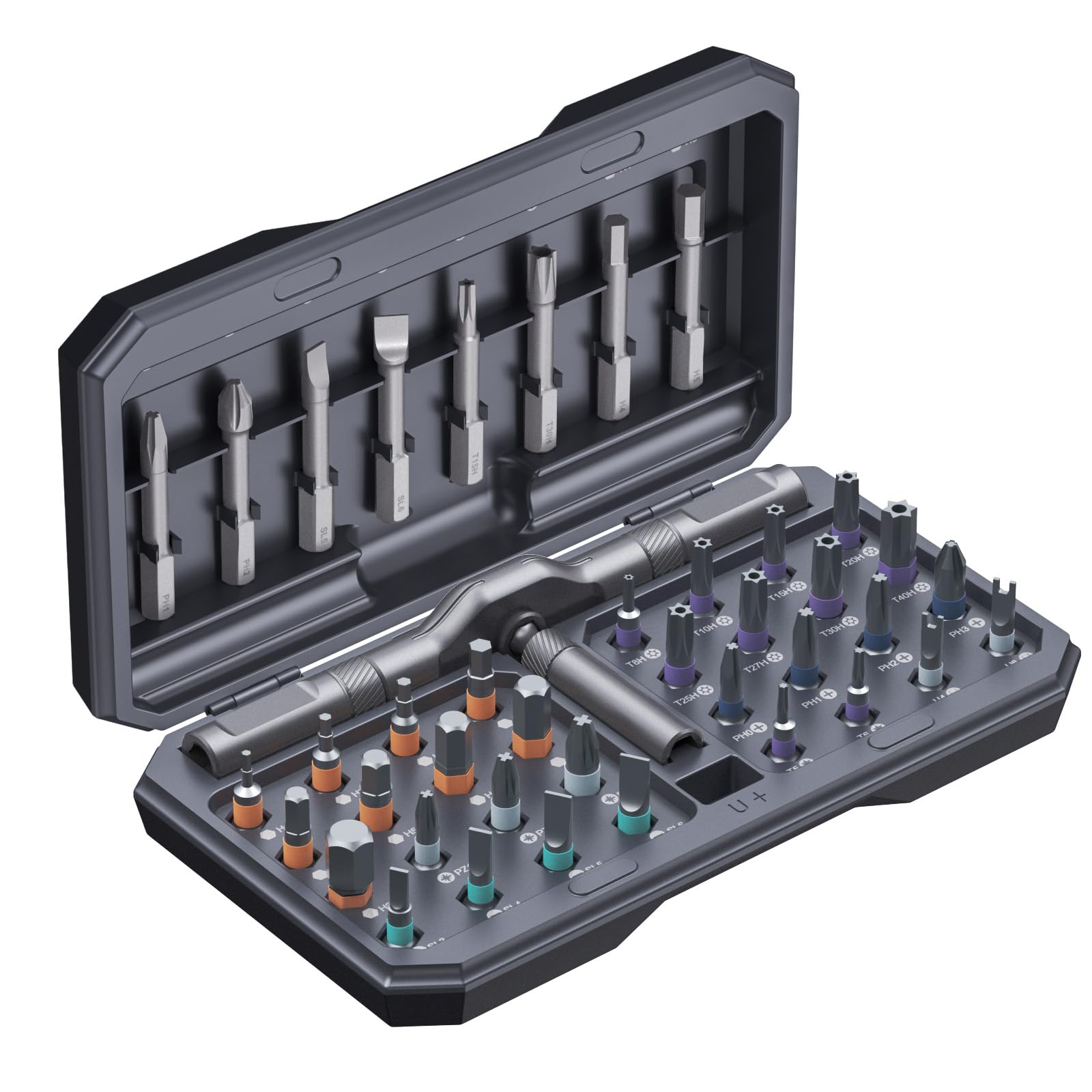 AMIR 42 in 1 Ratchet Screwdriver Kit with 40 PCS Magnetic Bits - Rotatable Handle Repair Tool Set with Durable Carry Case (Gray) | Perfect for Home Repairs, Electronics, Furniture Assembly & DIY Projects