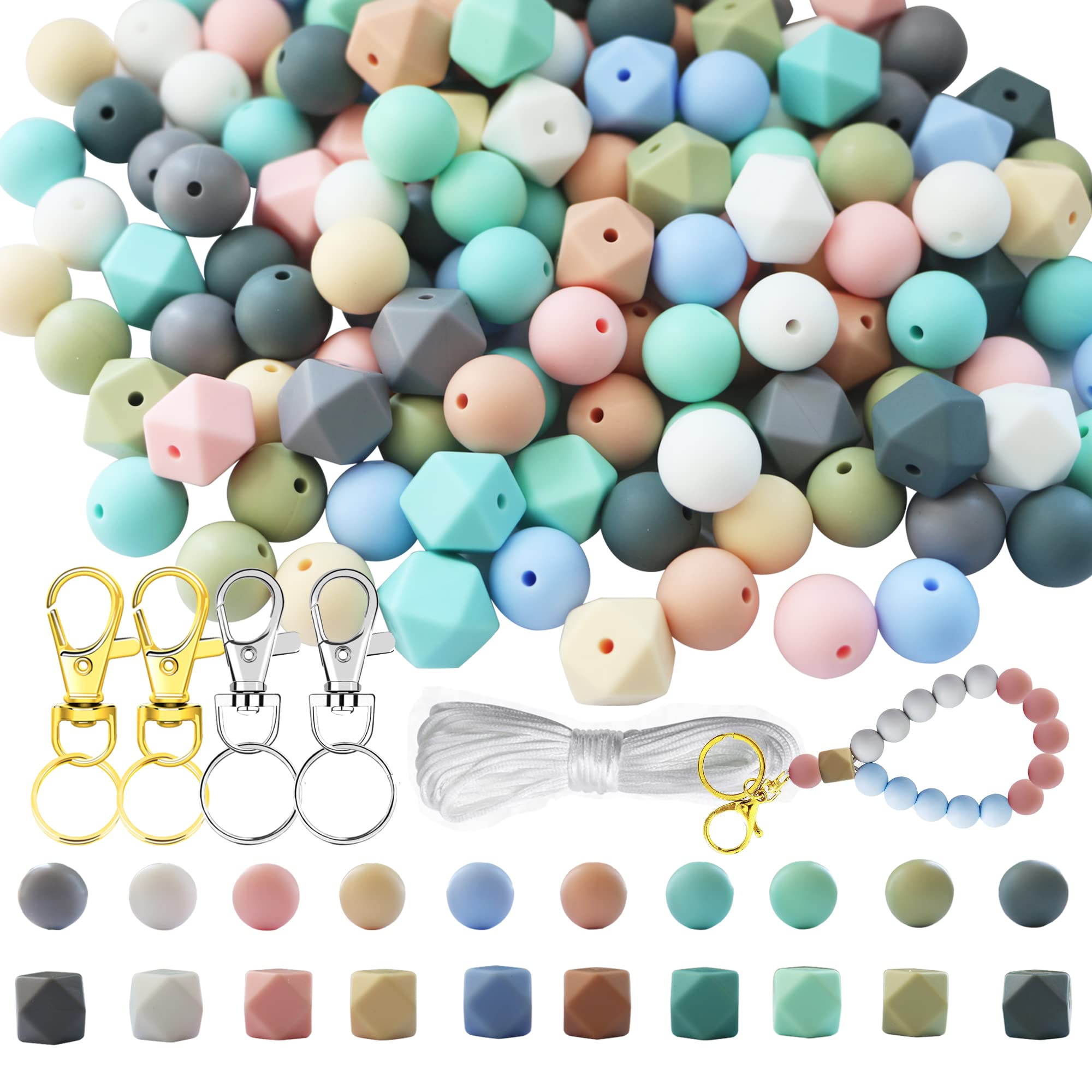 150pcs 15mm Hexagon Silicone Beads Bulk for DIY Keychain, Jewelry & Pen Making - Includes 5M Lanyard & Keychain (Macaron Color) - Perfect for Crafting, Gifts & Accessories