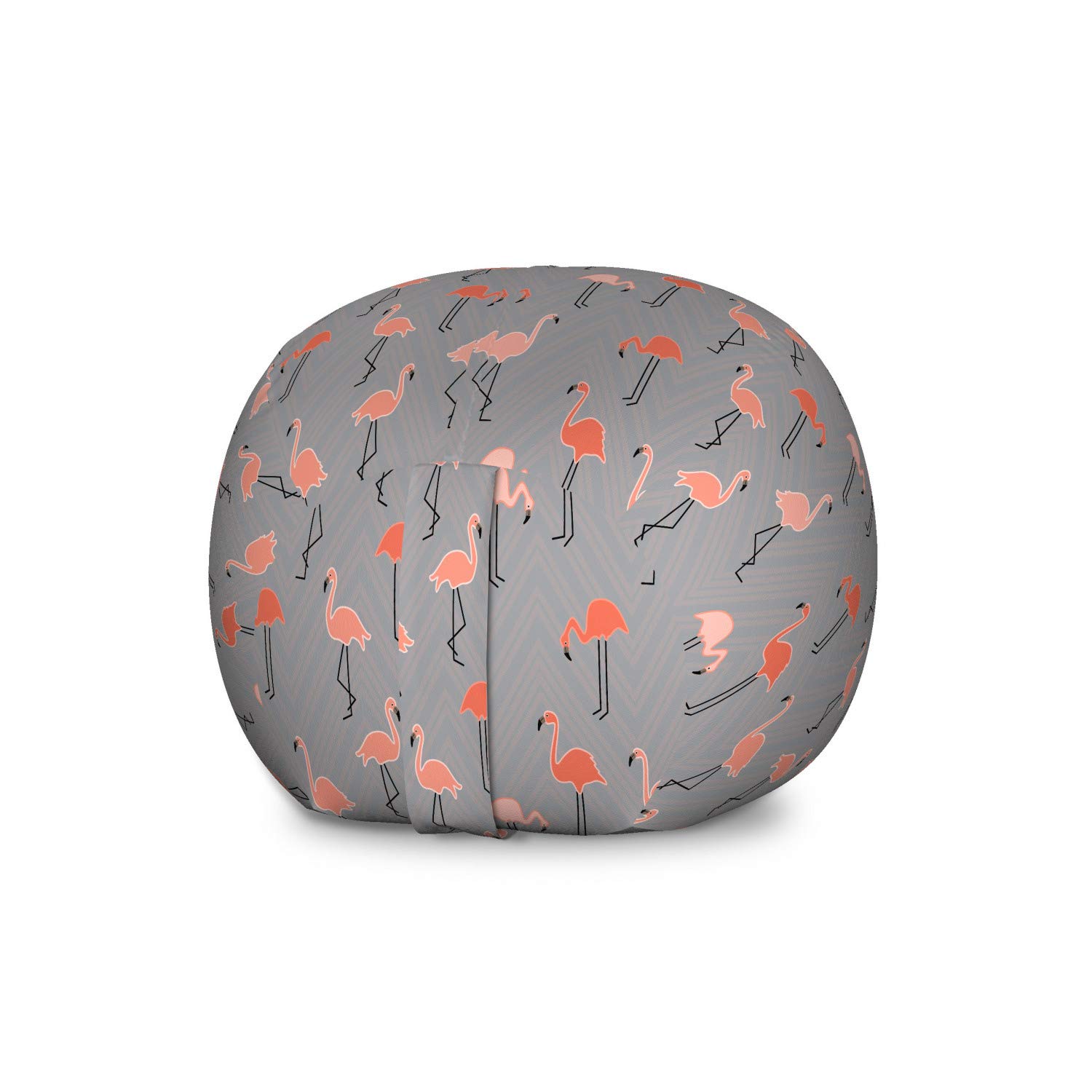 Ambesonne Flamingo Toy Storage Bag Chair - Large Washable Stuffed Animal Organizer with Tropical Birds & Chevron Zigzag Design in Salmon Pale Grey - Perfect for Kids' Room, Nursery, and Playroom Organization