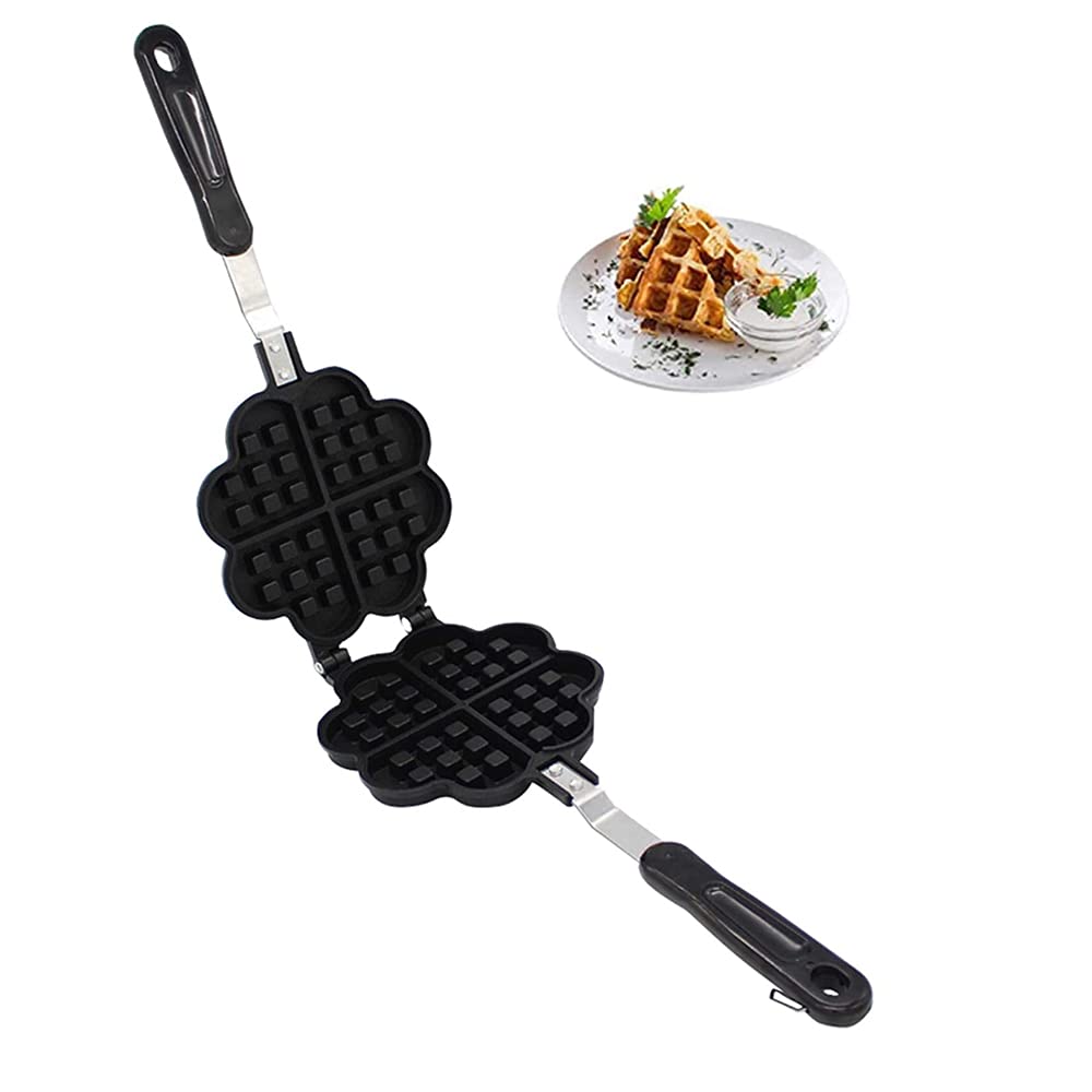 DAILYINT Stovetop Iron Waffle Maker - Non-Stick Double-Sided Baking Pan for Waffles, Muffins, Biscuits & Desserts | Perfect for DIY Breakfast, Snacks & Complementary Foods | Camping, Home Kitchen & Outdoor Cooking