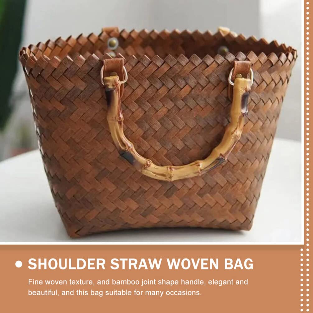 Stylish Woven Rattan Tote Bag with Bamboo Handle - Women's Retro Hobo Shoulder Bag for Beach, Picnic, Wedding & Shopping | Eco-Friendly Straw Handbag for Casual Outings & Summer Accessories