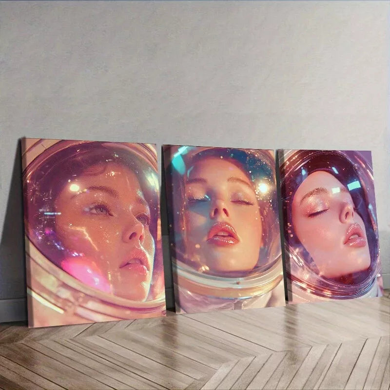 3-Piece Astronaut Wall Art Set - Colorful Space Canvas Prints 50x70cm Framed - High Quality Australian Made Ready to Hang - Perfect for Kids Room, Bedroom & Office Decor
