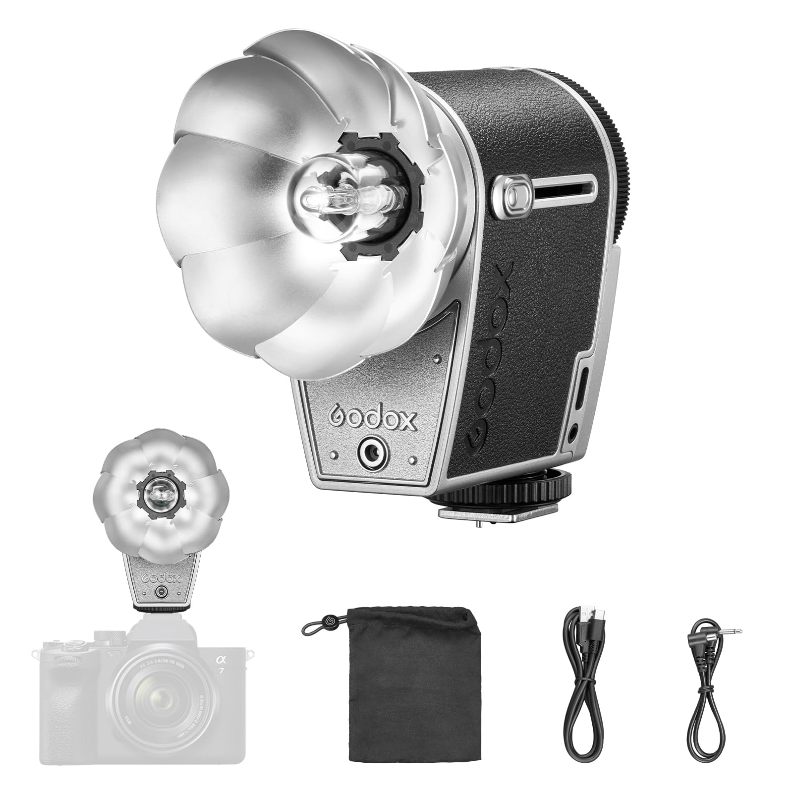 Godox Lux Cadet Retro Camera Flash - 6200K GN10, 1/1-1/64 Power in 7 Steps, 3.7V/1700mAh Lithium Battery, 28mm Focal Length - Compatible with Canon, Sony, Nikon, Fuji, Olympus DSLR & Mirrorless Cameras - Perfect for Portrait, Wedding & Event Photography