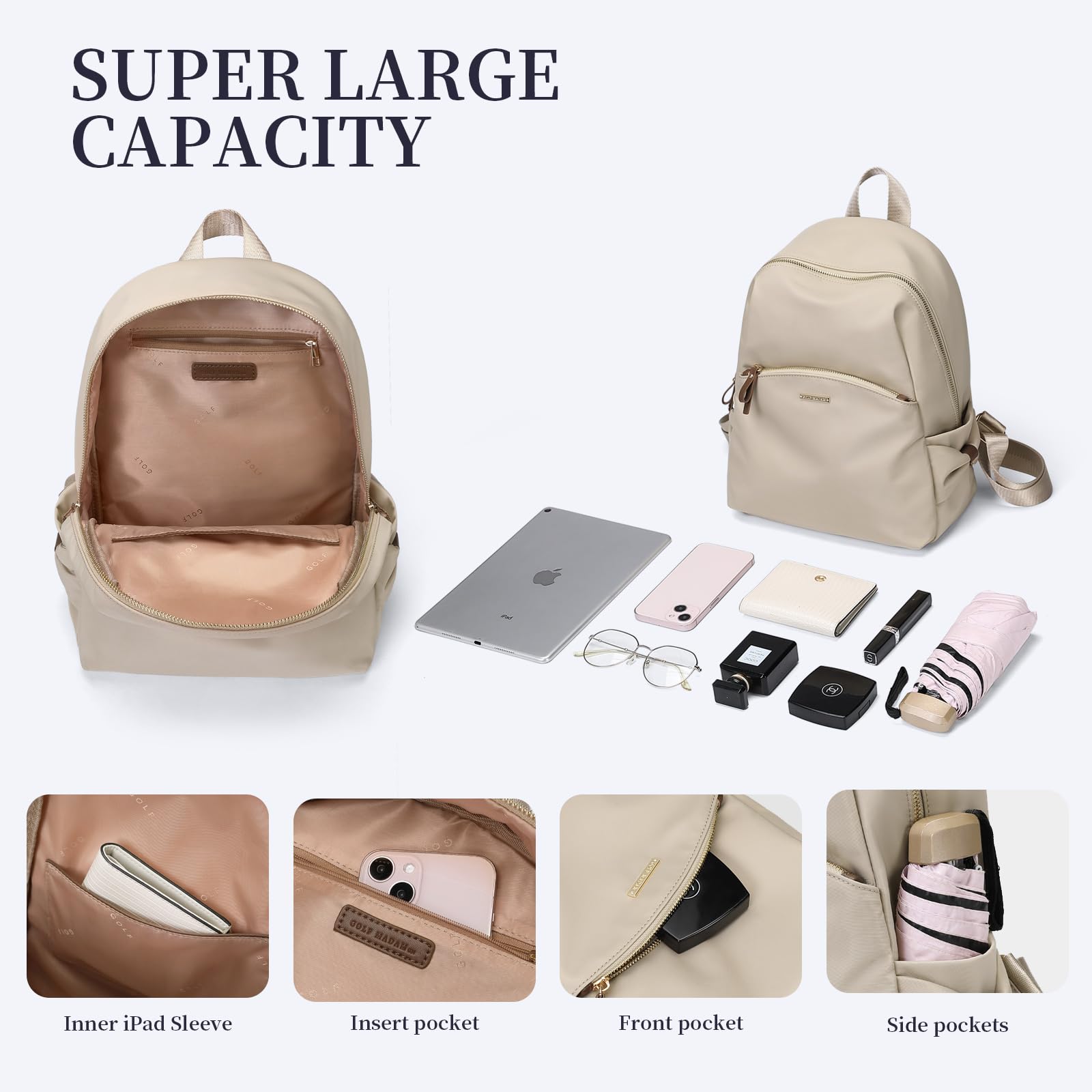 Stylish Women's Mini Backpack Purse - Casual Nylon Daypack for Travel & School (Apricot)