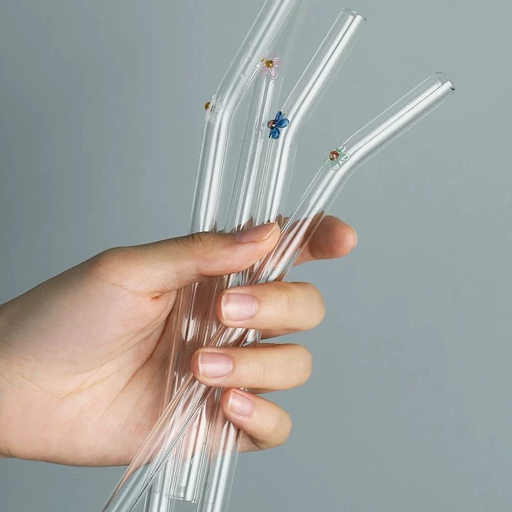 5PCS Colorful Reusable Glass Straws with Cleaning Brush - Shatterproof Bendable Drinking Straws for Smoothies, Milkshakes, Juices, Tea & Cocktails | Eco-Friendly Home & Party Use