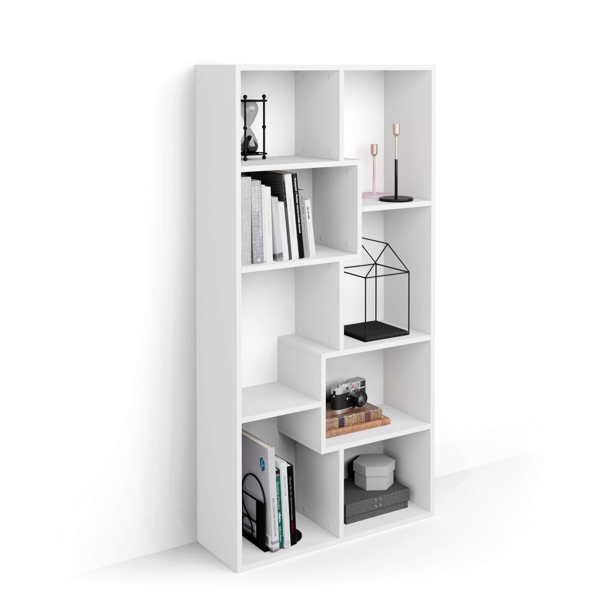 Iacopo XS Modern Bookcase - 63.31 x 31.5 Inch Ashwood White Storage Shelf | Italian Furniture for Living Room, Office & Home Decor | Perfect for Organizing Books, Displaying Decor & Creating Stylish Storage Spaces