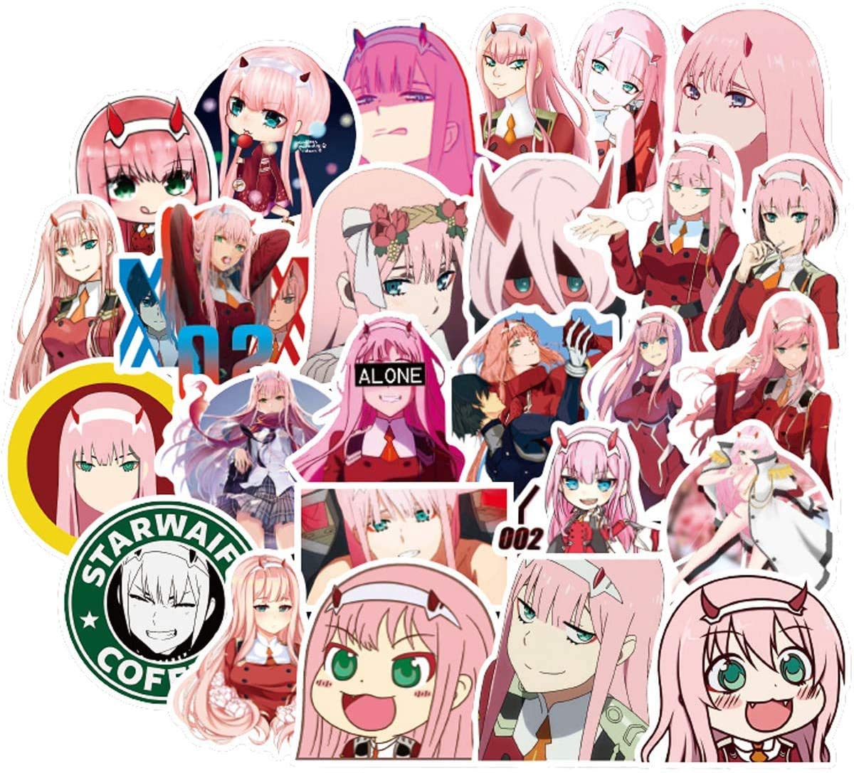 Anime Darling in The FRANXX Sticker Pack - 50 Waterproof, Durable Japanese Anime Stickers for Water Bottles, Laptops, Notebooks | Perfect for Anime Fans, School Supplies & DIY Decoration