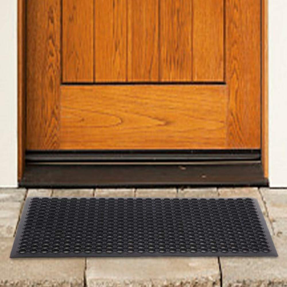 Premium Anti-Fatigue Rubber Door Mat - Non-Slip Drainage Floor Mat for Kitchen, Bathroom, Restaurant & Garage - Heavy Duty Indoor/Outdoor Use - Black 24