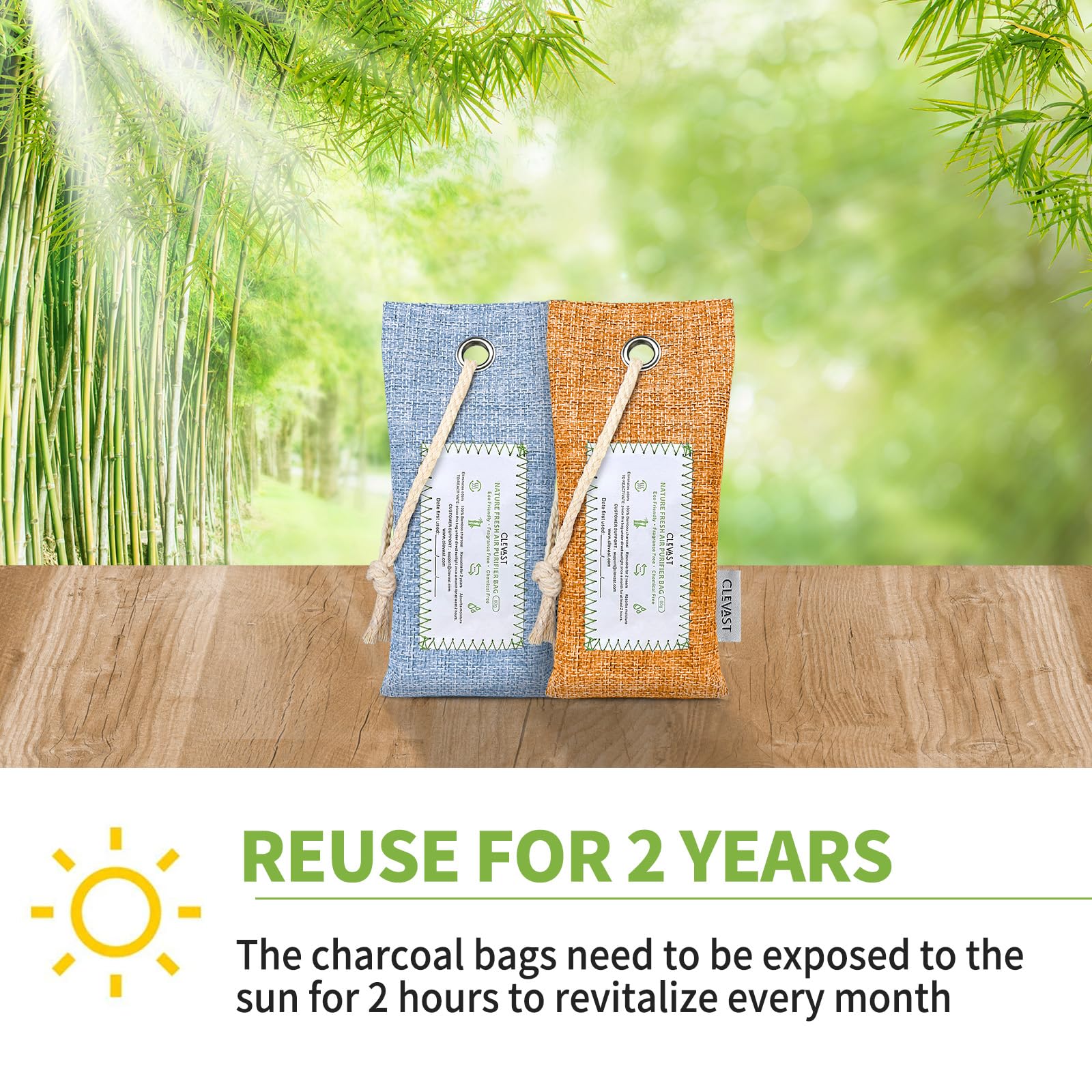 CLEVAST 6 Pack Bamboo Charcoal Air Purifying Bags (6x60g) - Natural Activated Odor Absorber, Moisture Eliminator & Deodorizer for Home, Closet, Shoes, Car & Pet Areas | Eco-Friendly Air Freshener for Fresh & Clean Spaces