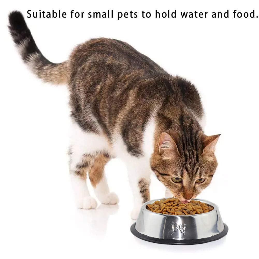 Premium Stainless Steel Cat & Dog Bowls 2-Pack - Non-Slip Rubber Base Pet Food & Water Dishes for Indoor Cats & Small Dogs - Perfect for Home, Kitchen, or Travel Use