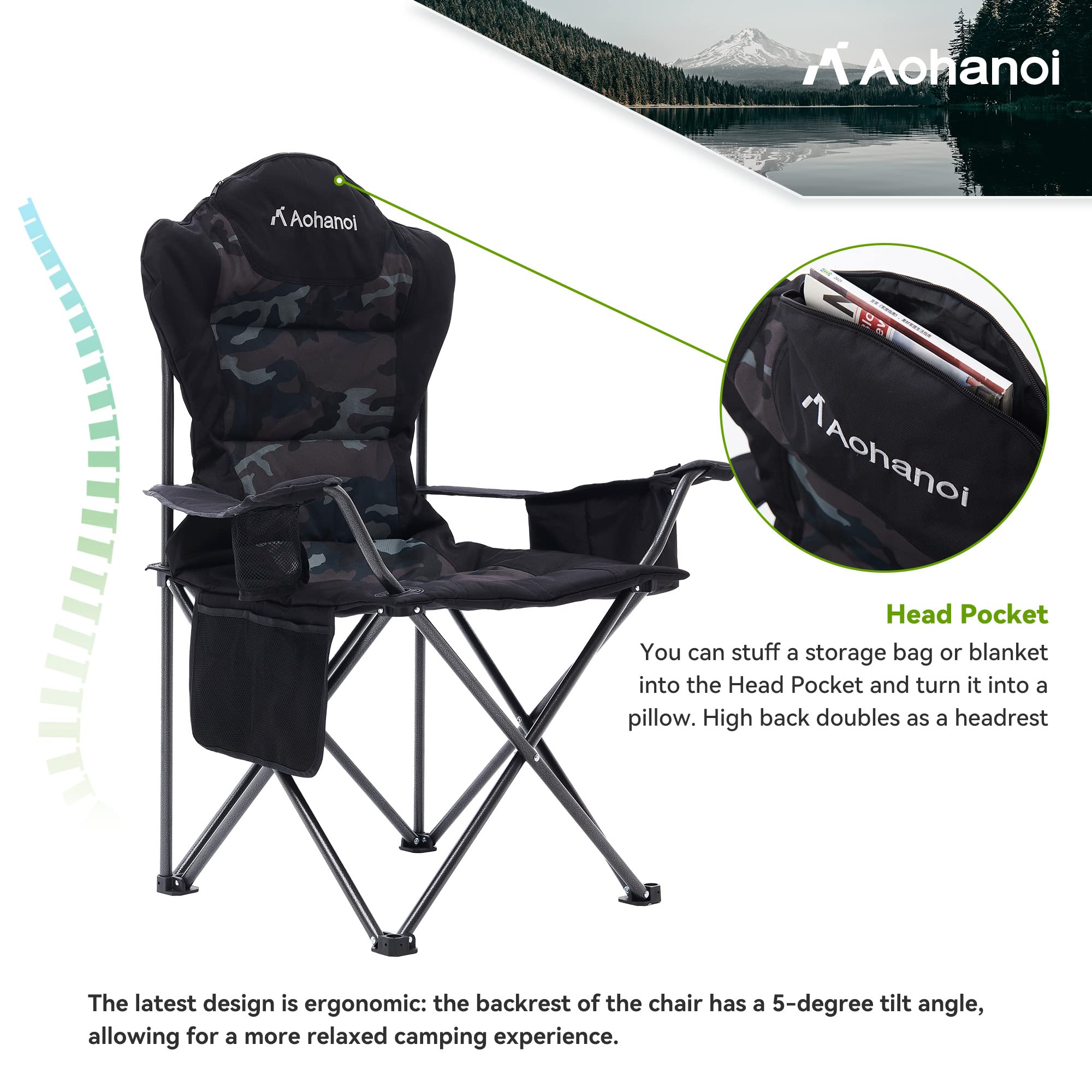 Heavy Duty Camping Chairs 2 Pack - 300lbs Capacity Folding Chairs for Outdoor, Patio, Beach & Picnic - Portable Camp Chairs with Cup Holder & Cooler Bag (2 Pack, Camouflage) - Perfect for Camping Trips, Backyard BBQs, Beach Outings & Tailgating Parties