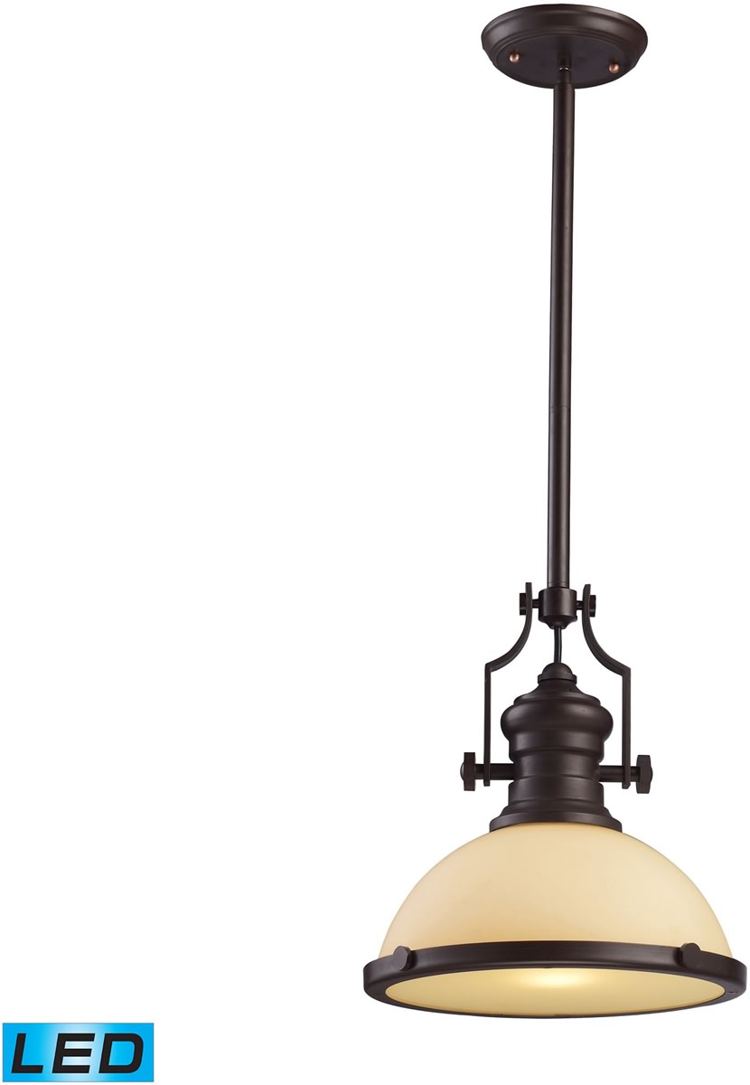 13W Chadwick 1 Light LED Pendant Light Fixture in Oiled Bronze with Amber Glass - Perfect for Kitchen Island, Dining Room, or Entryway Lighting