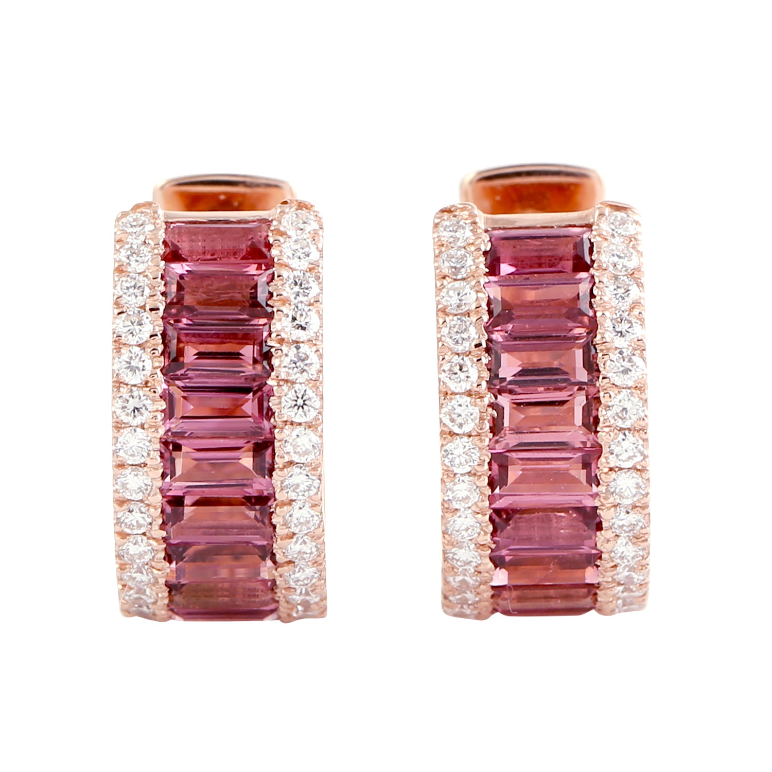 18k Rose Gold Baguette Tourmaline Diamond Hoop Earrings for Women - Elegant Dangle Earrings for Parties, Weddings & Special Occasions