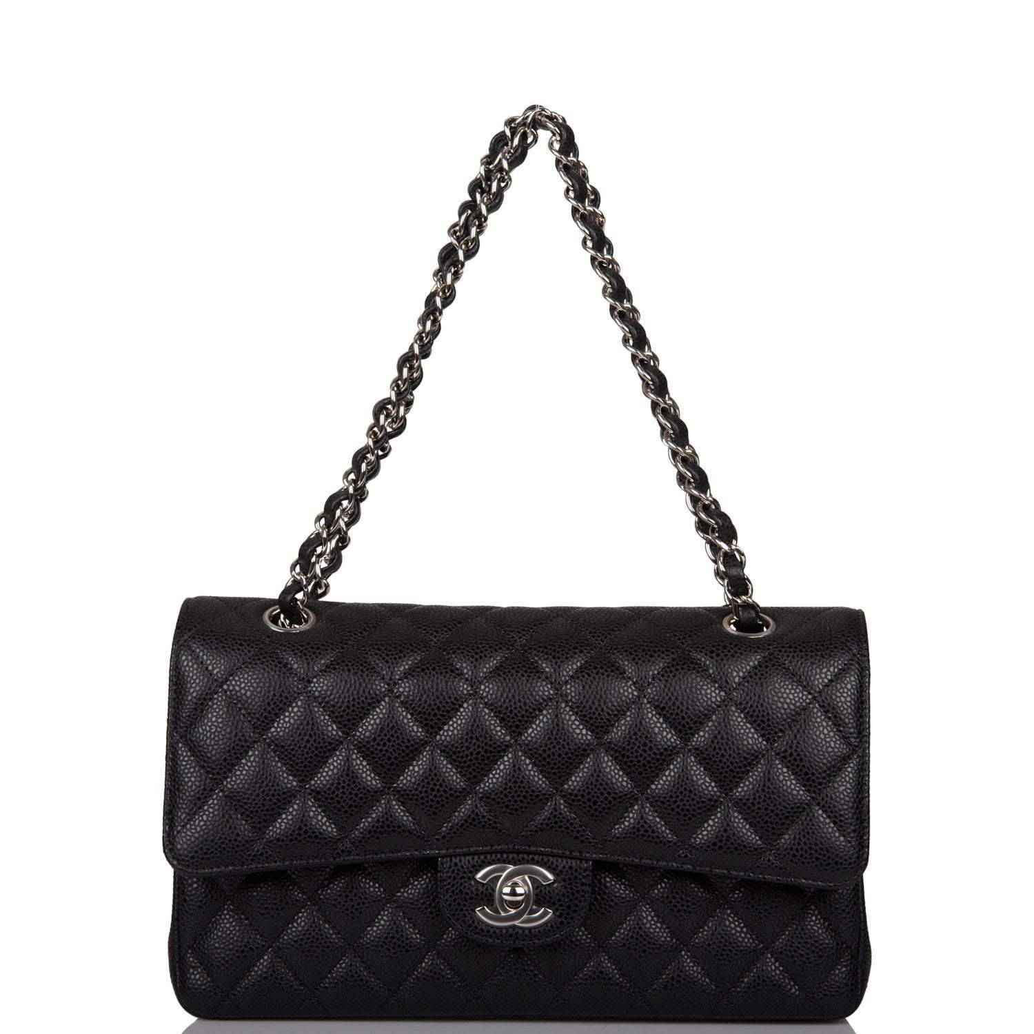 Chanel Medium Classic Double Flap Bag Black Caviar Leather with Silver Hardware - Luxury Handbag for Women, Perfect for Work, Evening Events & Everyday Use